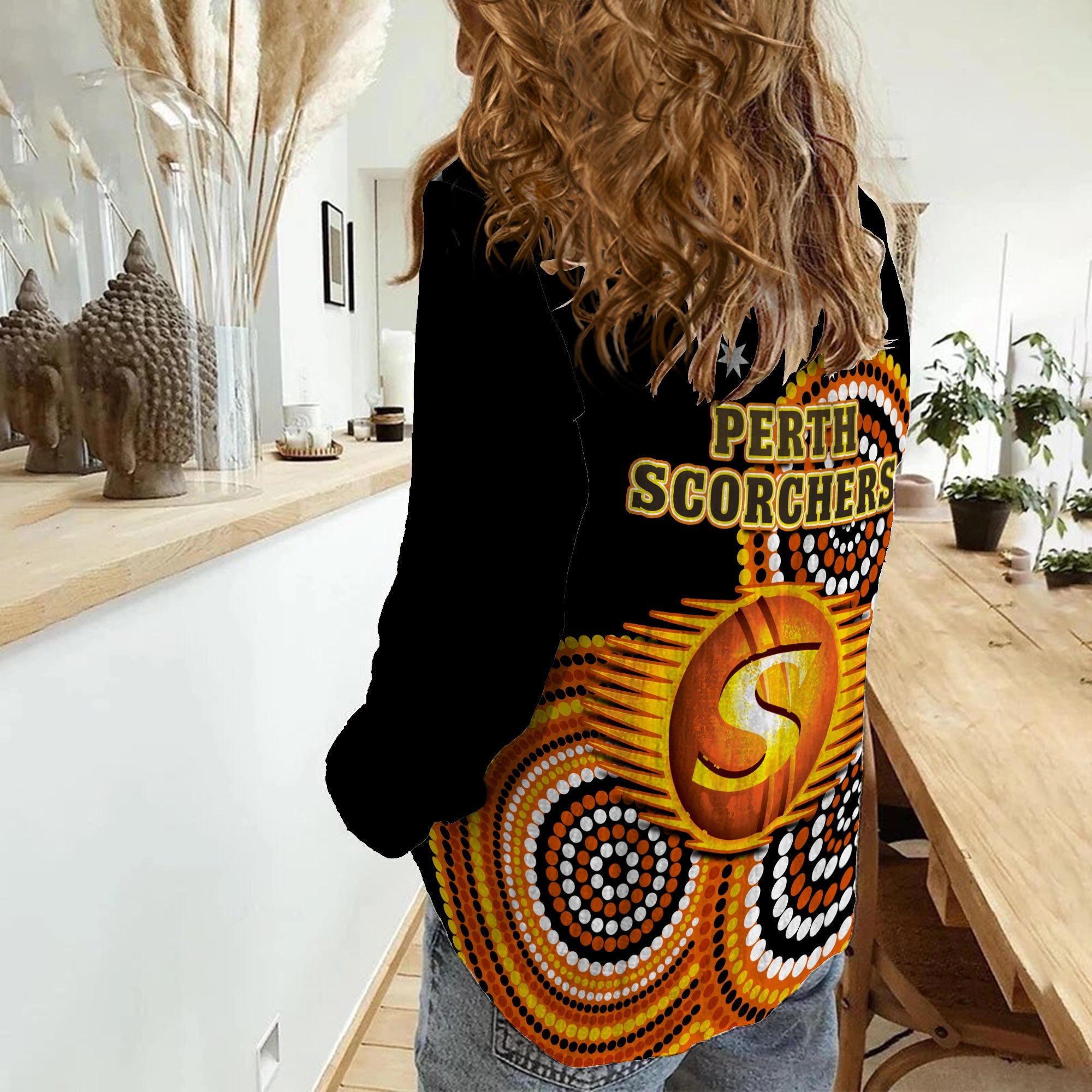 Perth Scorchers Cricket Women Casual Shirt Champions BBL12 Proud Indigenous Art - Vibe Hoodie Shop