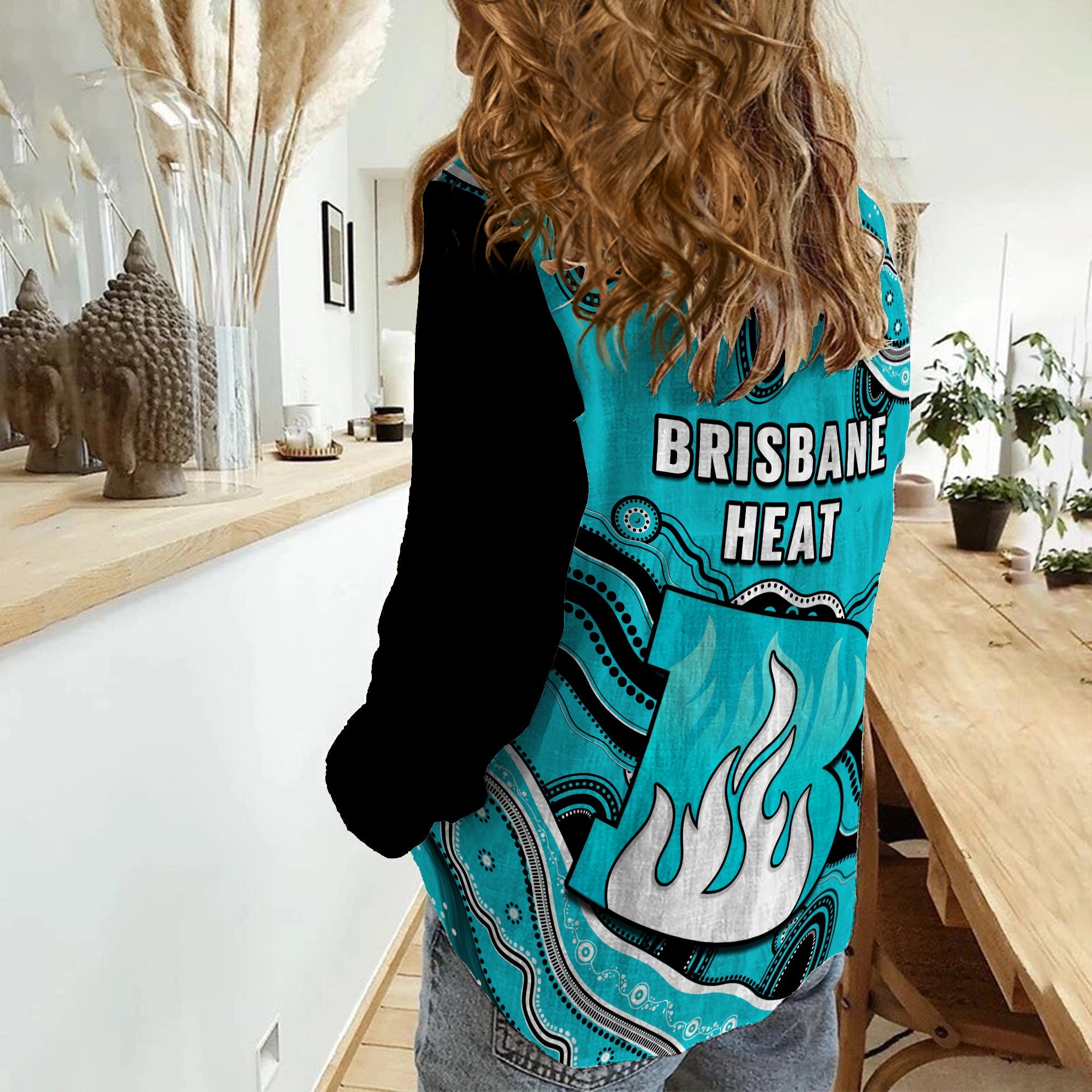 Brisbane Heat Cricket Women Casual Shirt Aboriginal Painting - Vibe Hoodie Shop