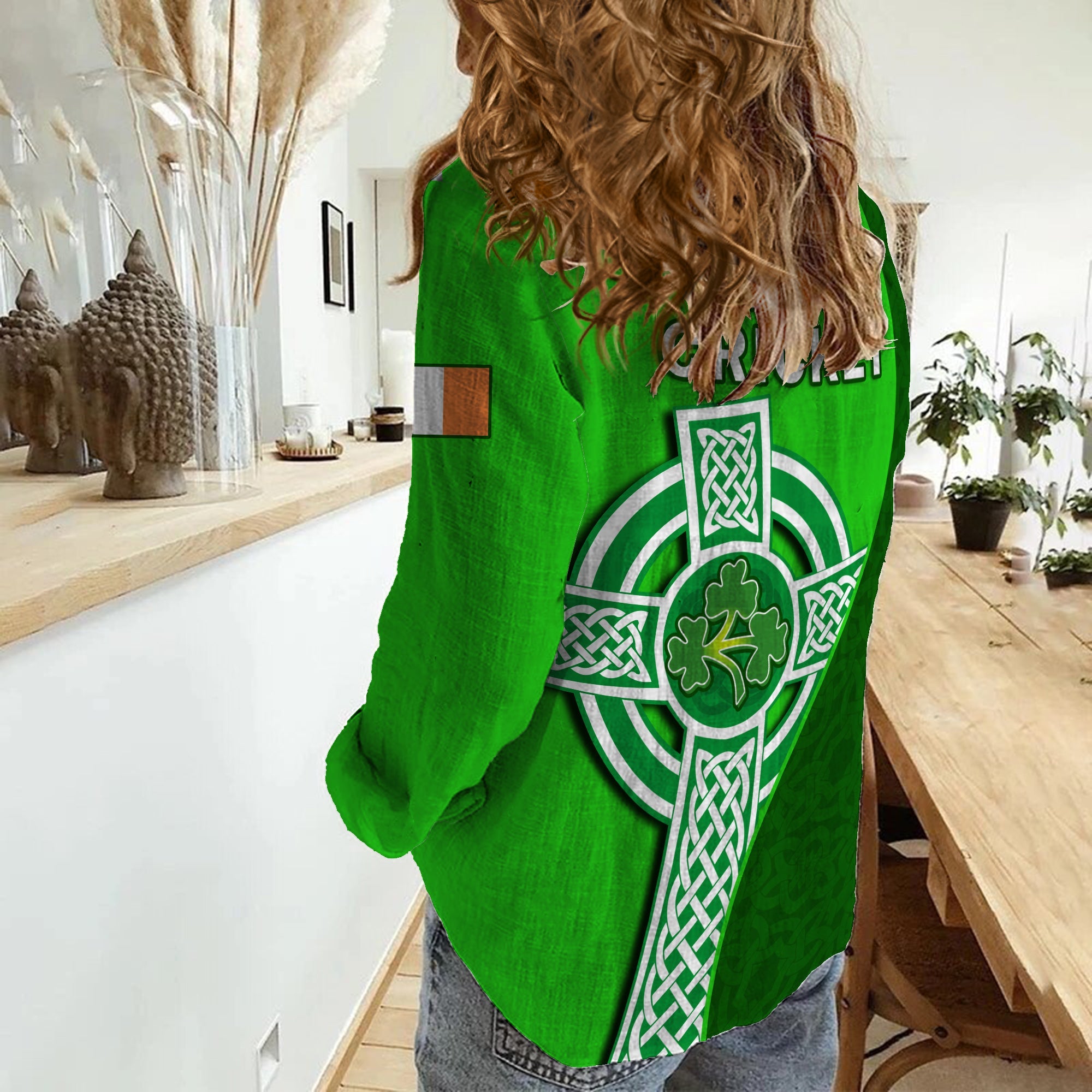 Ireland Cricket Women Casual Shirt Irish Flag Celtic Cross Sporty Style - Vibe Hoodie Shop
