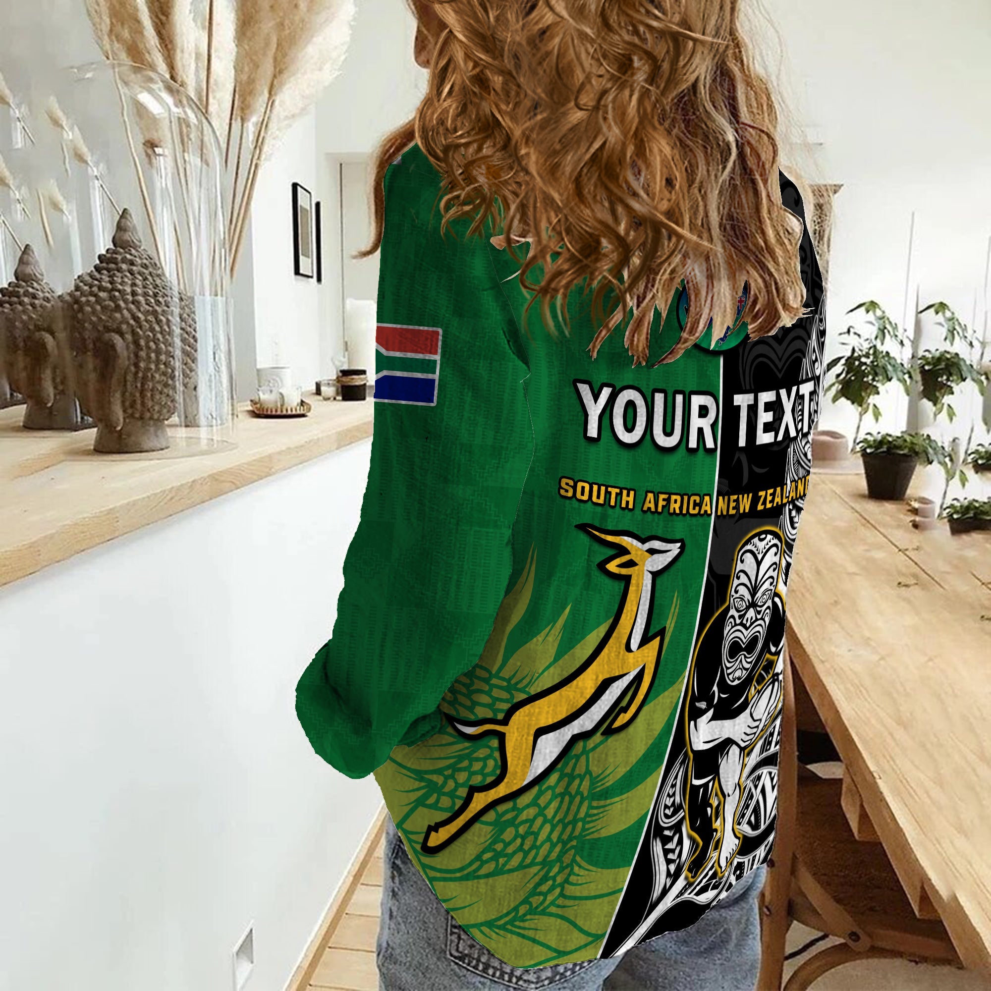 (Custom Personalised) New Zealand And South Africa Rugby Women Casual Shirt All Black Maori Mix Springboks - Vibe Hoodie Shop