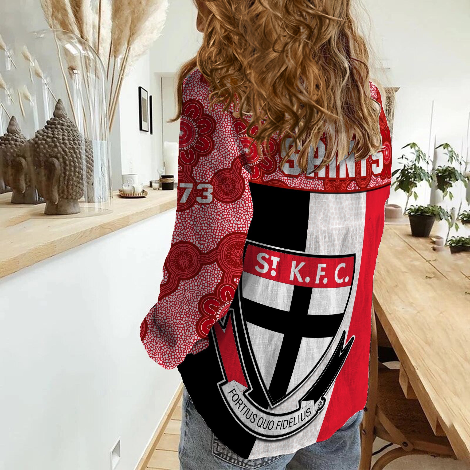 Saints Football Women Casual Shirt St Kilda 1873 Aboriginal Dot Painting - Vibe Hoodie Shop