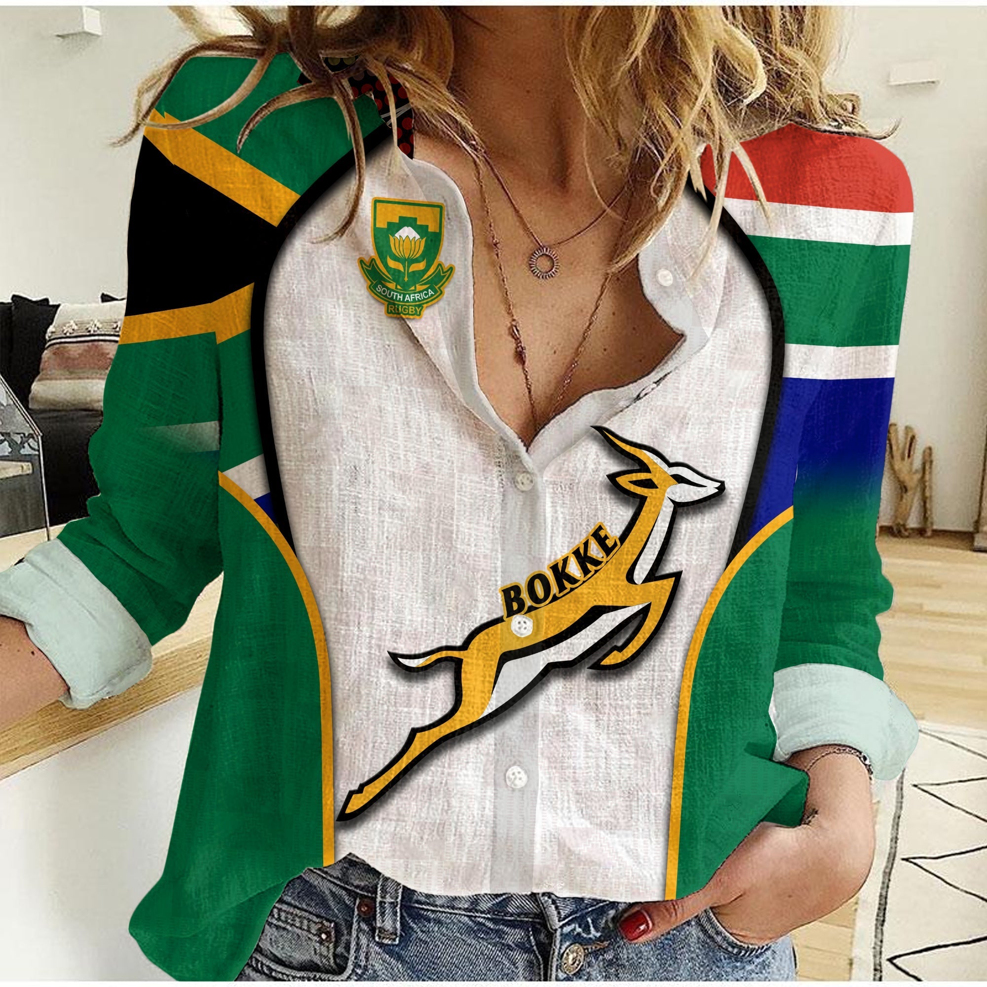 (Custom Text And Number) South Africa Rugby Women Casual Springboks 2022 Go Bokke African Pattern - Vibe Hoodie Shop