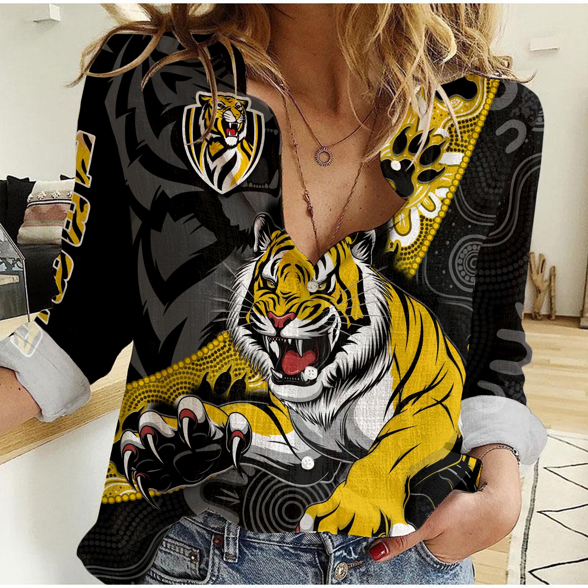 (Custom Text And Number) Richmond Football Women Casual Shirt Tigers 1885 Indigenous Basic Style - Vibe Hoodie Shop