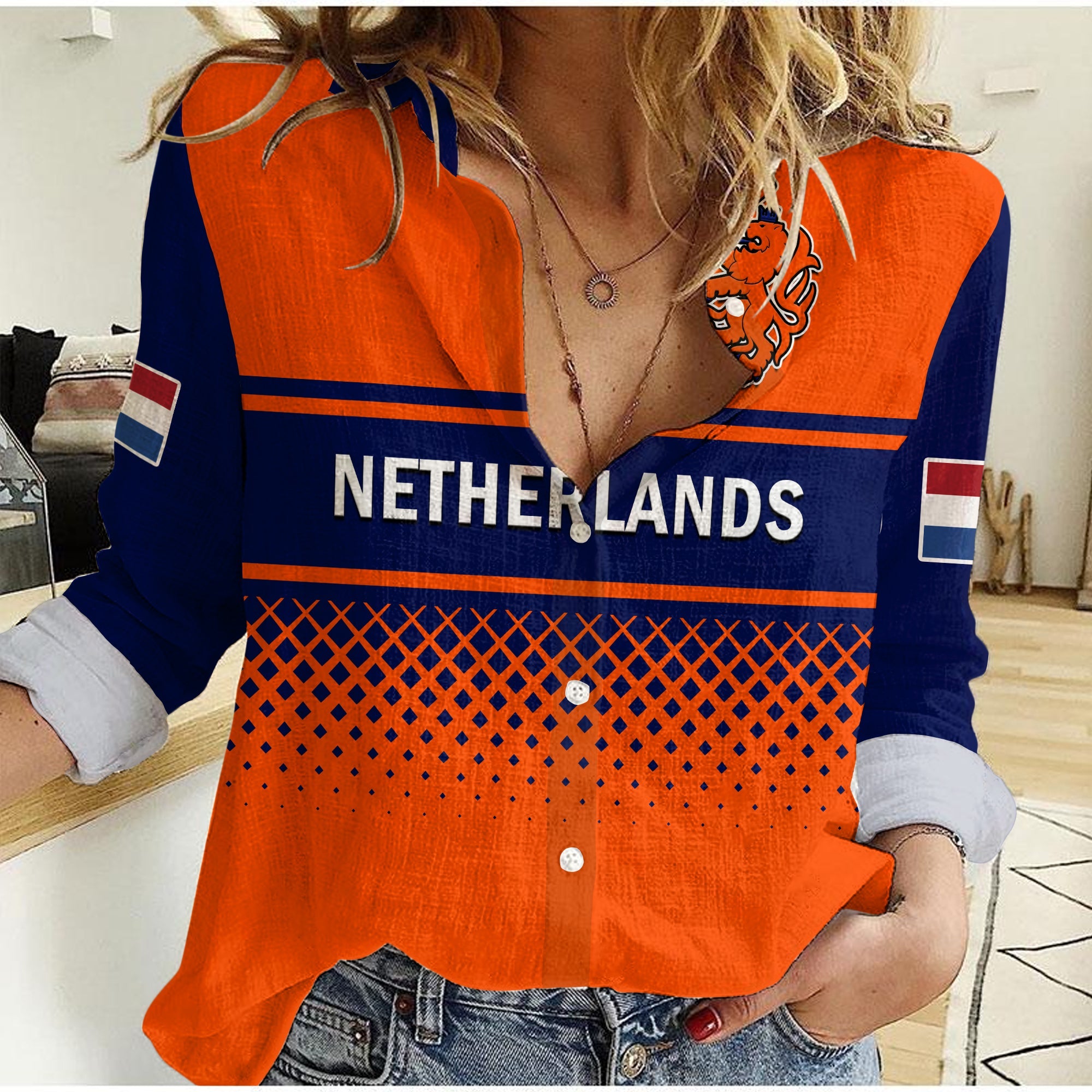Netherlands Cricket Women Casual Shirt ODI Simple Orange Style - Vibe Hoodie Shop