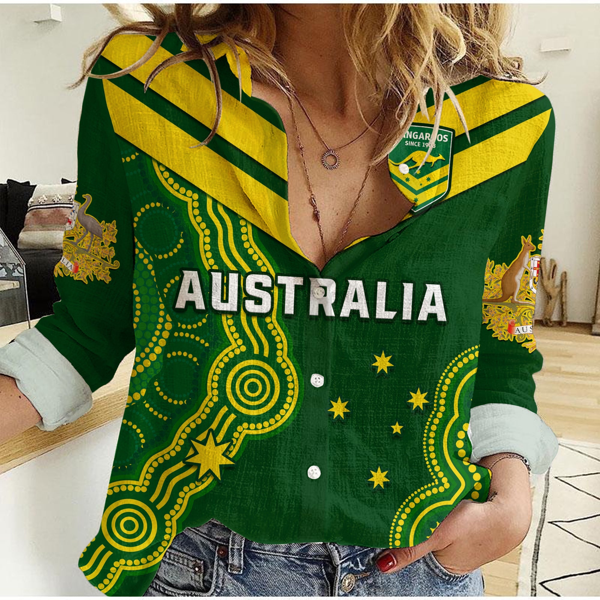 (Custom Text And Number) Australia Rugby Women Casual Shirt The Kangaroos Champions Pacific Indigenous - Vibe Hoodie Shop