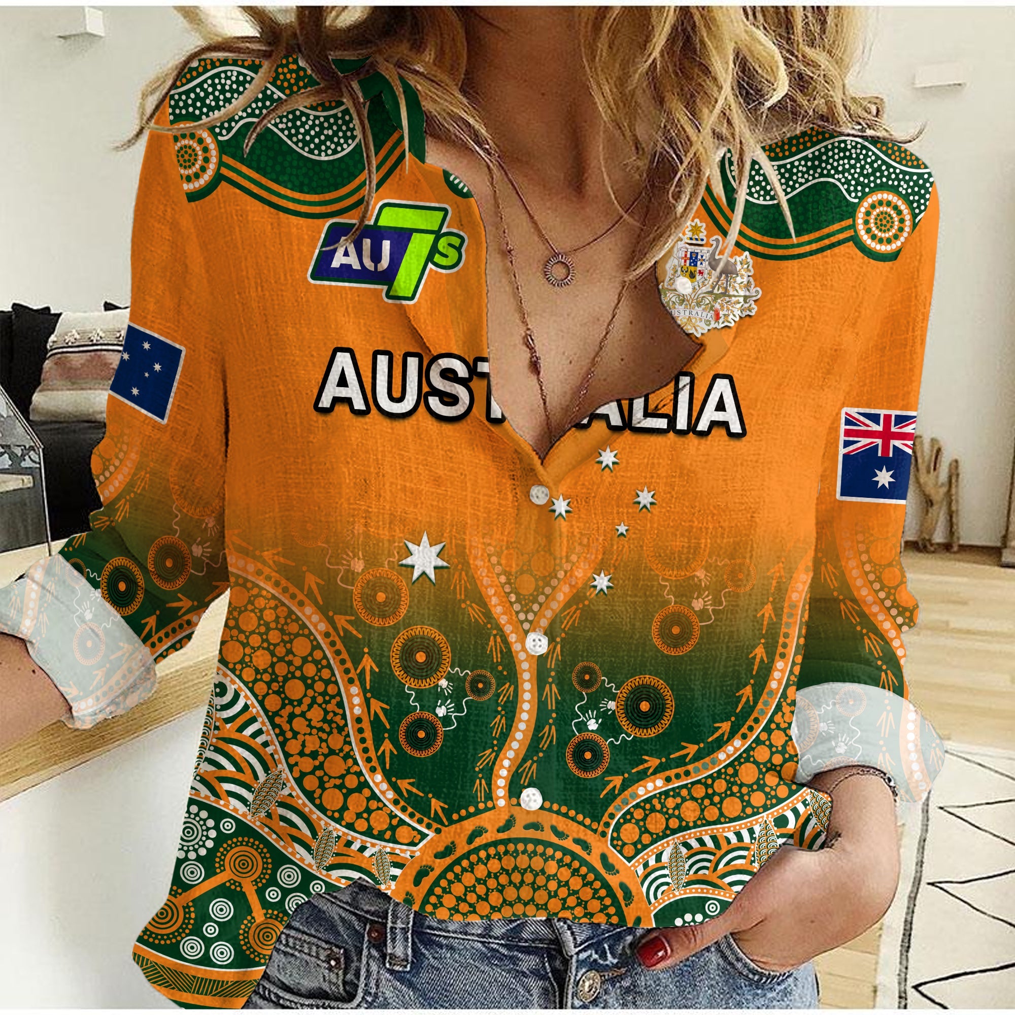 (Custom Text And Number) Australia Rugby Women Casual Shirt Aussie Sevens Original Indigenous - Vibe Hoodie Shop