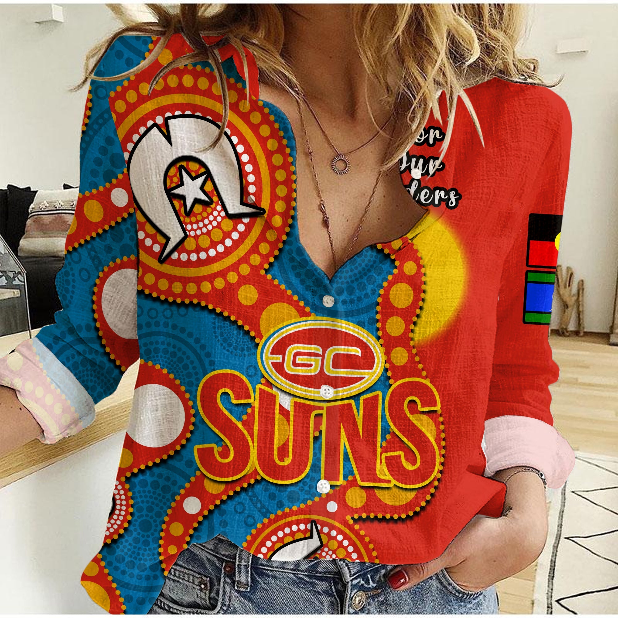 Gold Coast Football NAIDOC 2023 Women Casual Shirt Suns Indigenous For Our Elders - Vibe Hoodie Shop