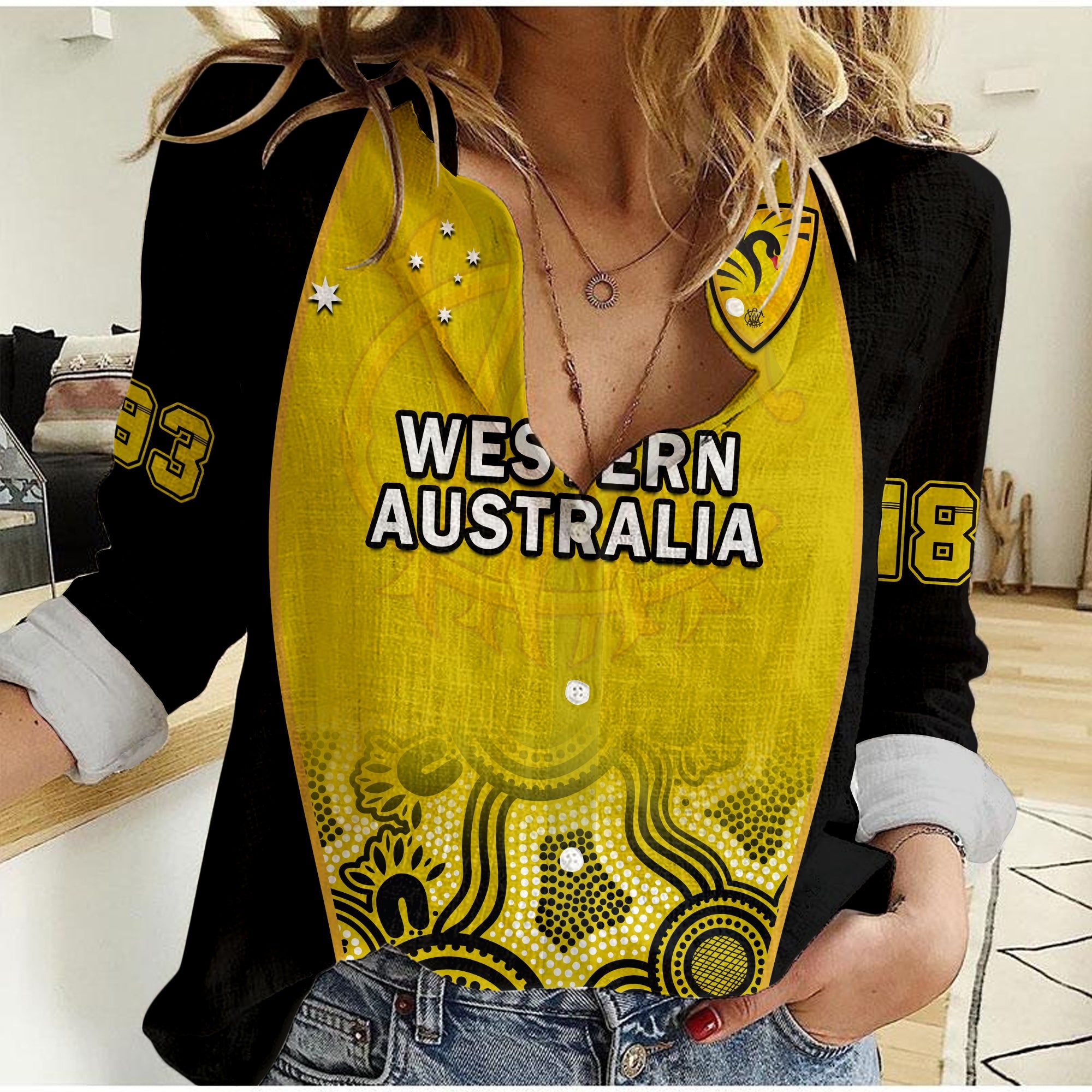(Custom Text And Number) Western Australia Cricket 2023 Women Casual Shirt Warriors Sheffield Shield Indigenous - Vibe Hoodie Shop