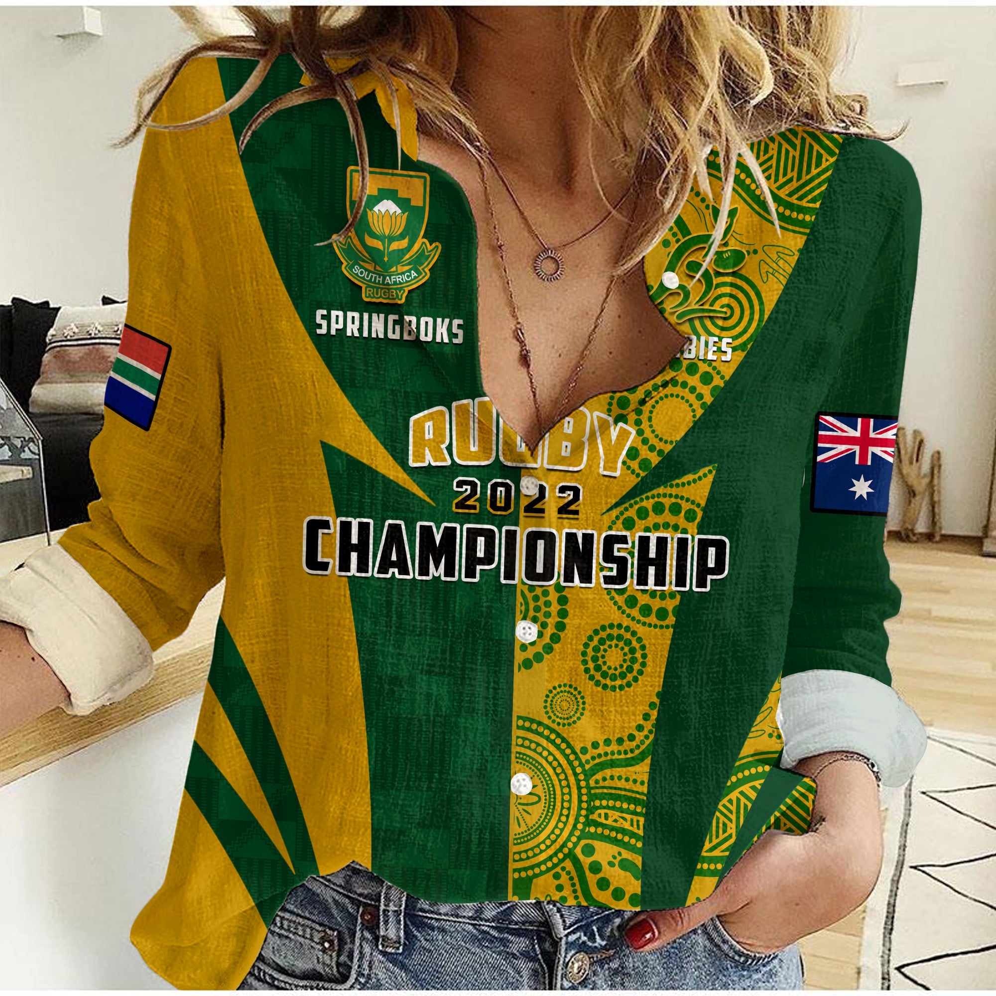 (Custom Personalised) Australia Rugby and South Africa Rugby Women Casual Shirt Wallabies Mix Springboks Sporty - Vibe Hoodie Shop