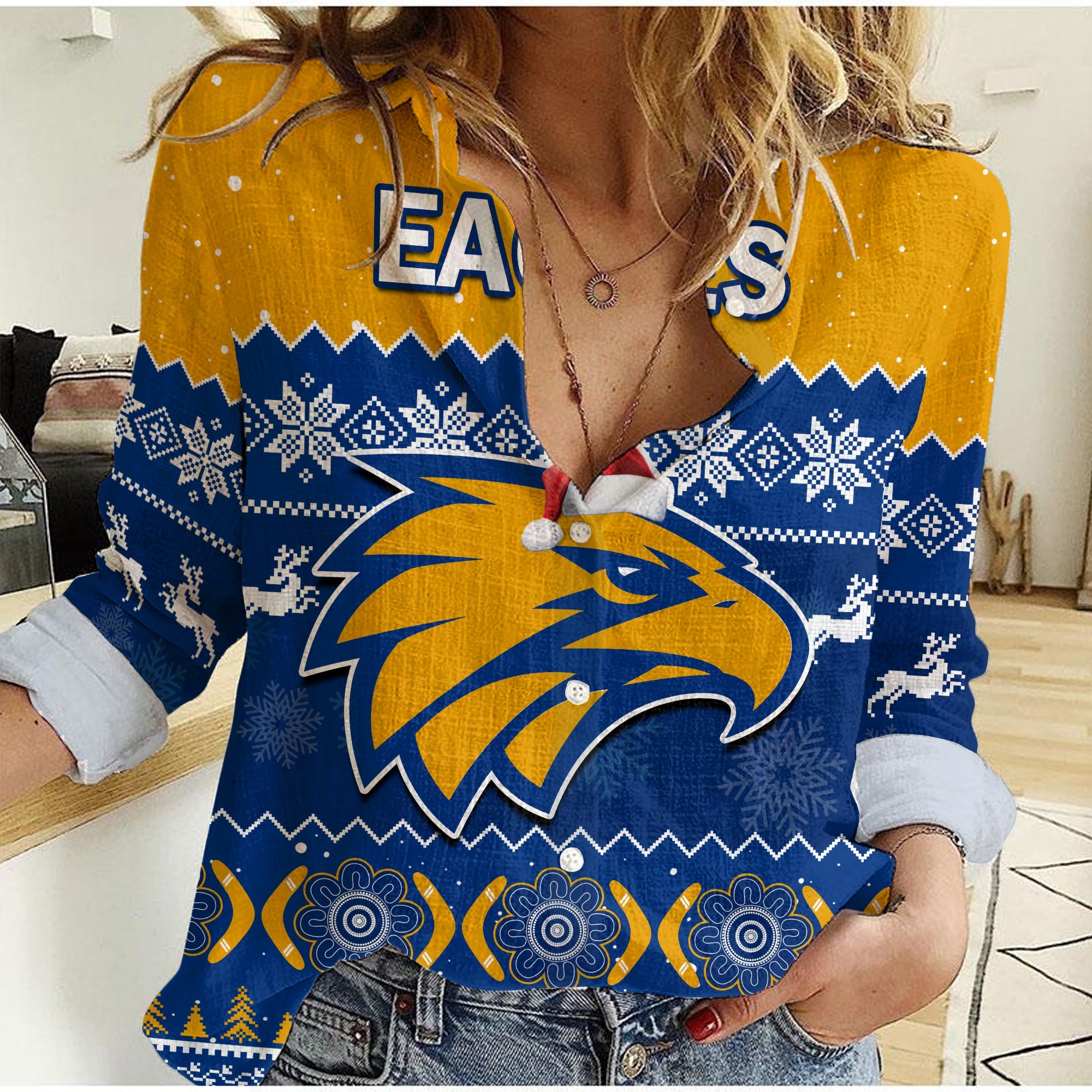 West Coast Football Women Casual Shirt Eagles Indigenous Merry Christmas - Vibe Hoodie Shop