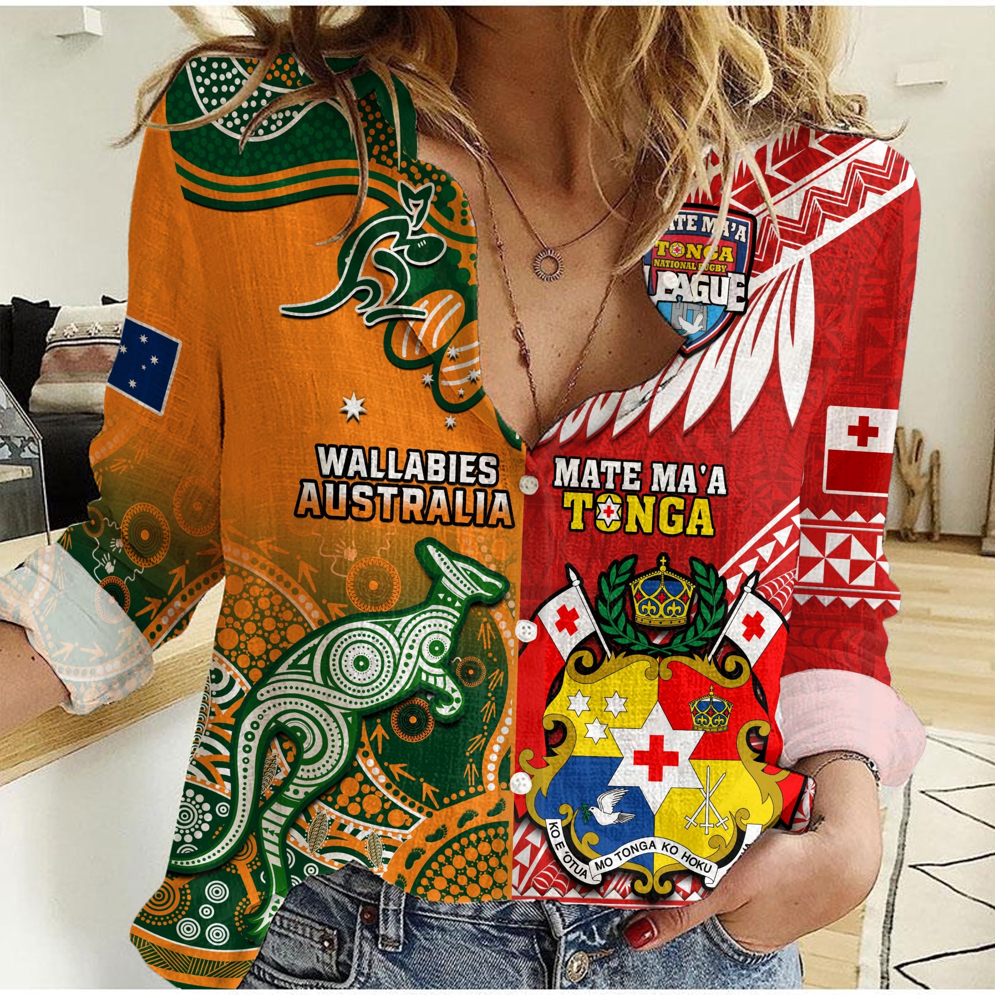 (Custom Personalised) Mate Maa Tonga And Wallabies Rugby Women Casual Shirt Polynesian Mix Aboriginal - Vibe Hoodie Shop