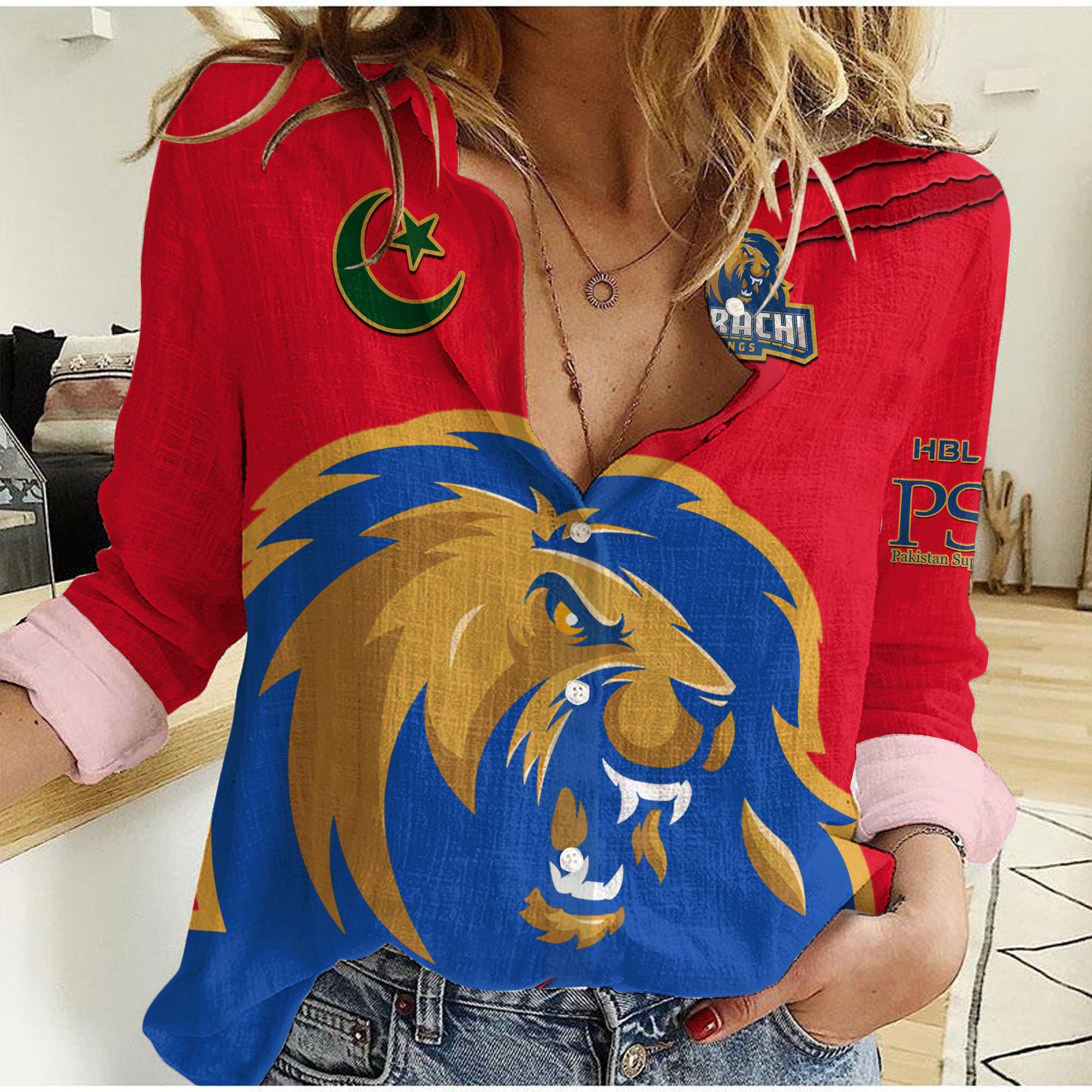 (Custom Text And Number) Karachi Kings Cricket Women Casual Shirt HBL PSL 2023 Dynamic Style - Vibe Hoodie Shop