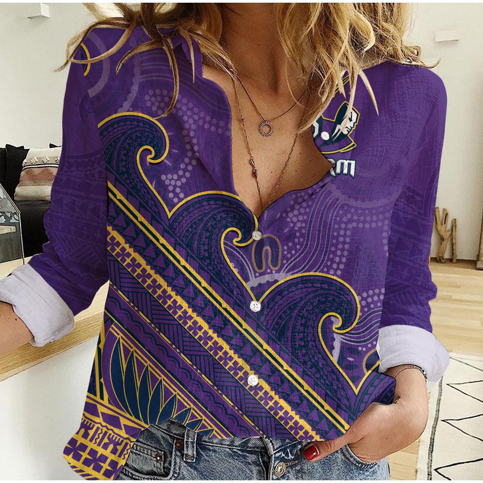 (Custom Text And Number) Storm Rugby Women Casual Shirt Melbourne Pasifika Aboriginal Gradient Polynesian - Vibe Hoodie Shop