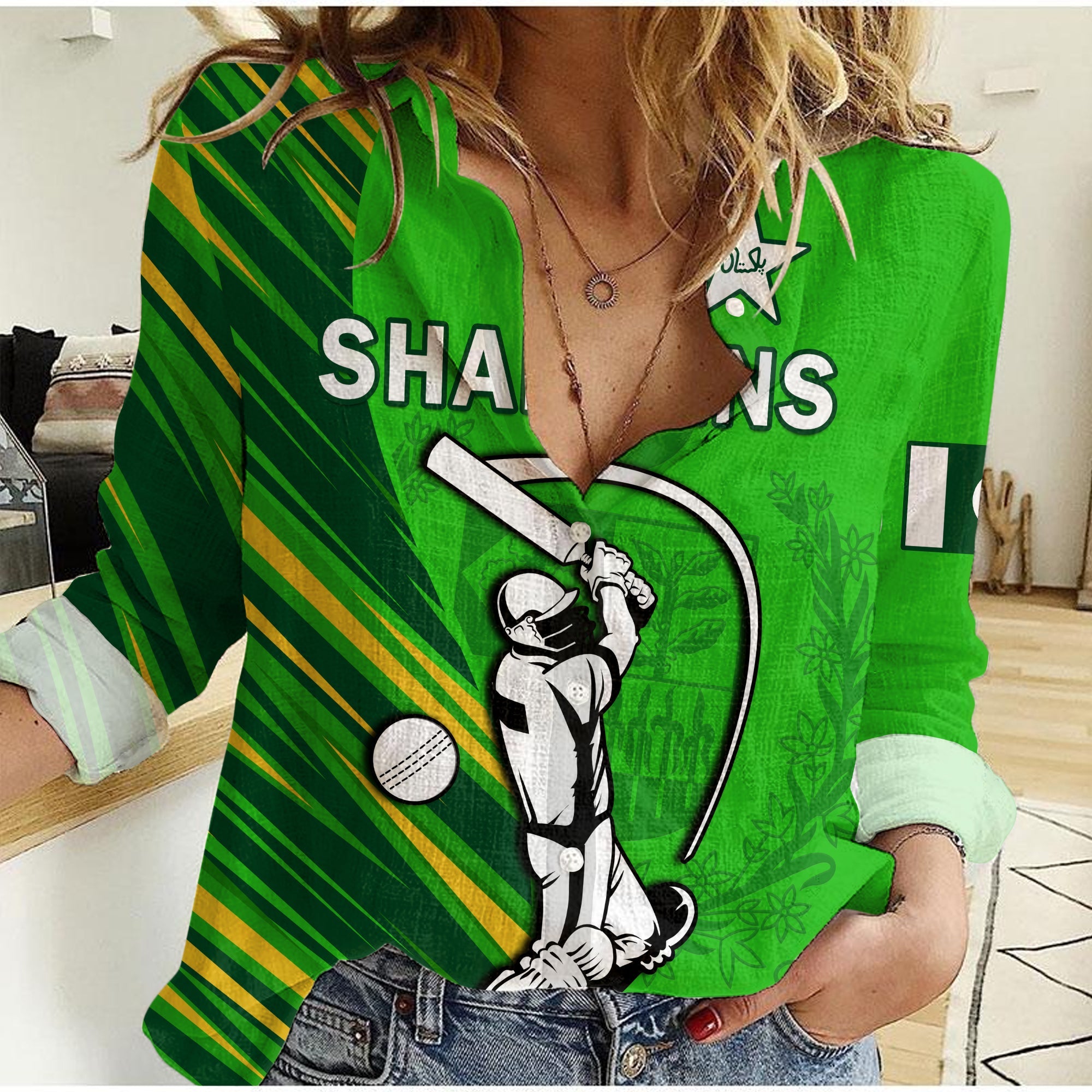 Pakistan Cricket Women Casual Shirt Go Shaheens Simple Style - Vibe Hoodie Shop