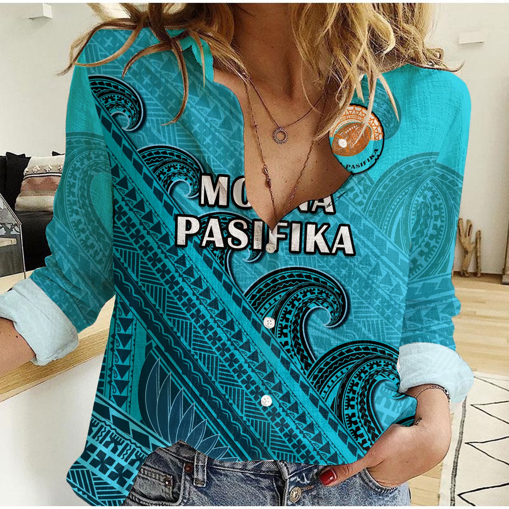 (Custom Text And Number) Moana Pasifika Rugby Women Casual Shirt Aotearoa Super Polynesian Pattern - Vibe Hoodie Shop