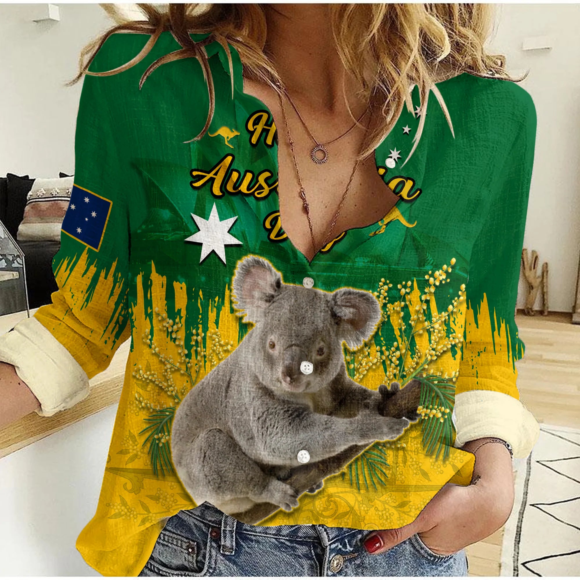 Australia Day Women Casual Shirt Koala Sydney Opera House National Color - Vibe Hoodie Shop