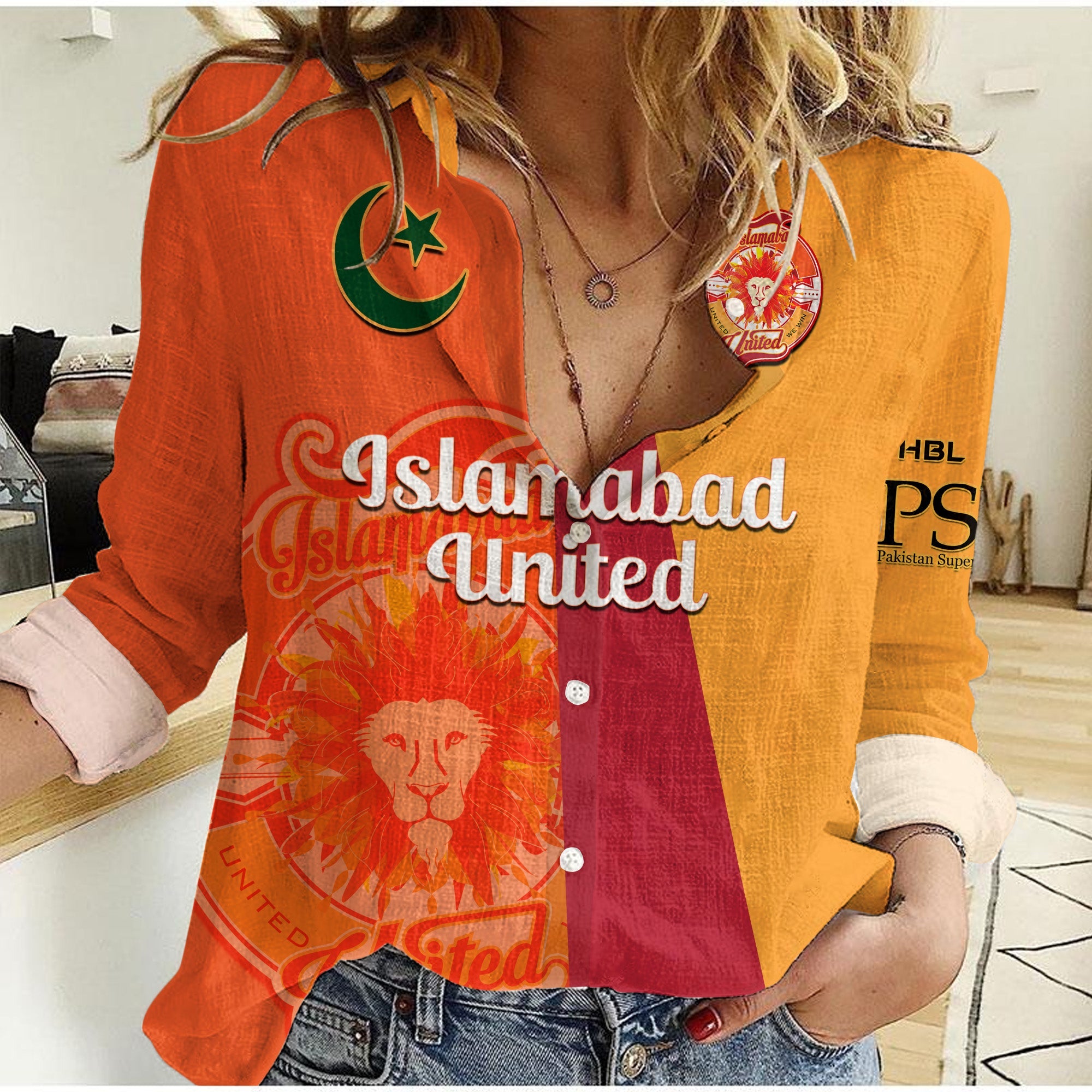 Islamabad United Cricket Women Casual Shirt Sherus HBL PSL 2023 Orange Dynamic - Vibe Hoodie Shop