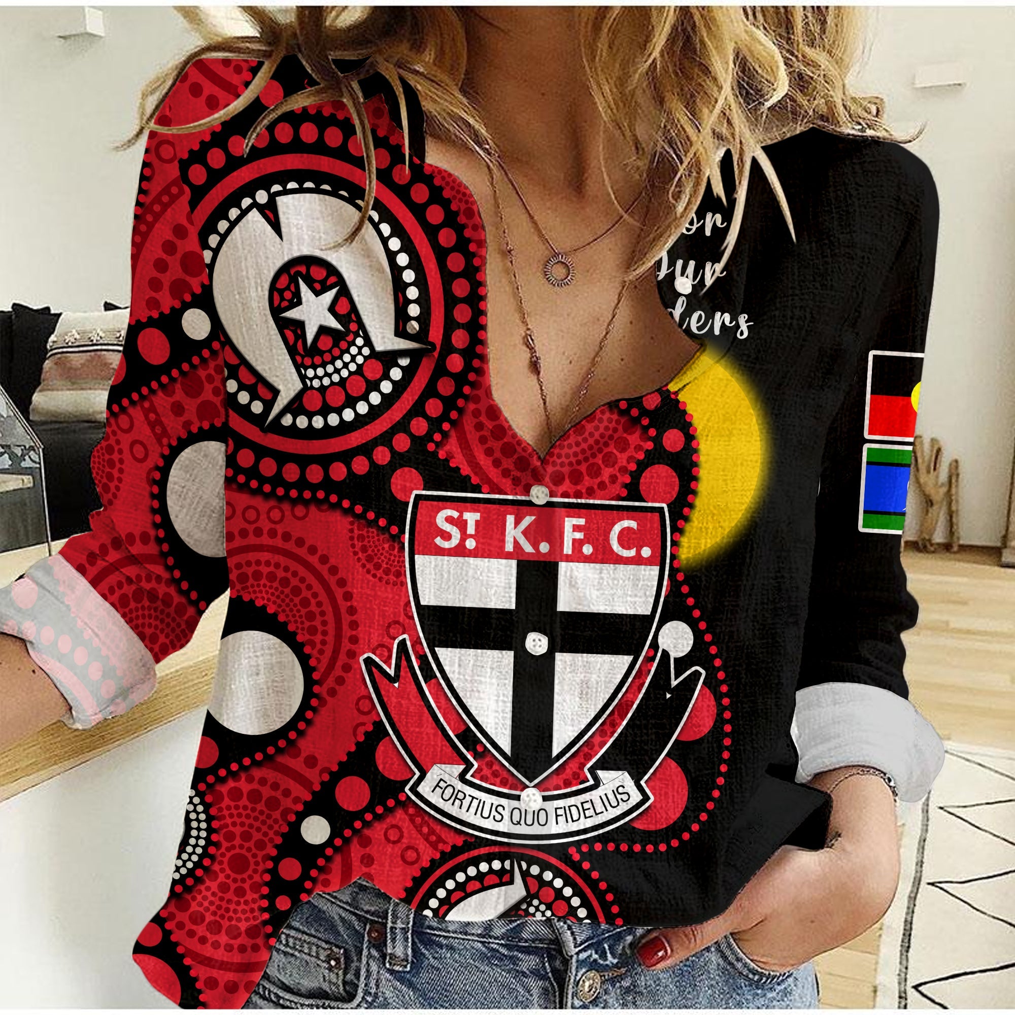 St Kilda Football NAIDOC 2023 Women Casual Shirt Saints Indigenous For Our Elders - Vibe Hoodie Shop