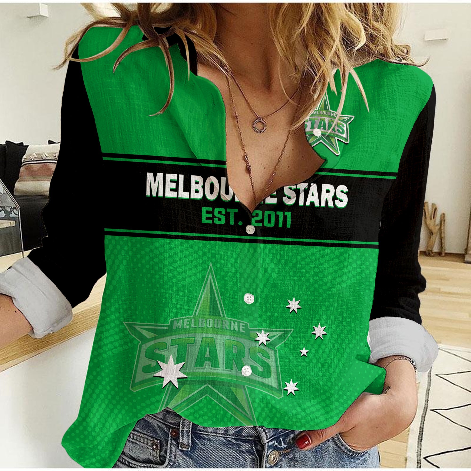 (Custom Text And Number) Melbourne Stars Cricket Women Casual Shirt Est 2011 Sporty - Vibe Hoodie Shop