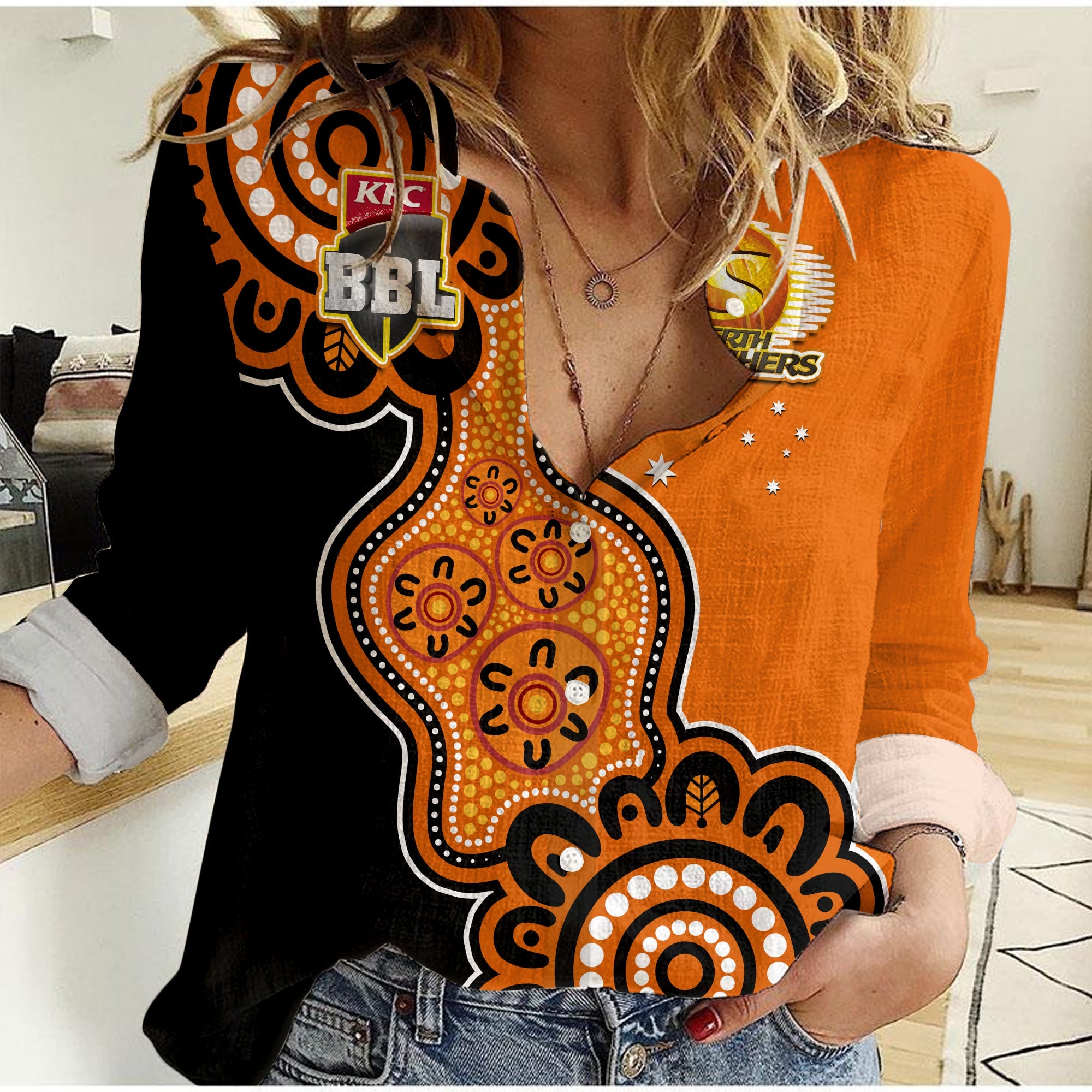 (Custom Text And Number) Perth Scorchers Cricket Women Casual Shirt We Are The Champions Aboriginal - Vibe Hoodie Shop