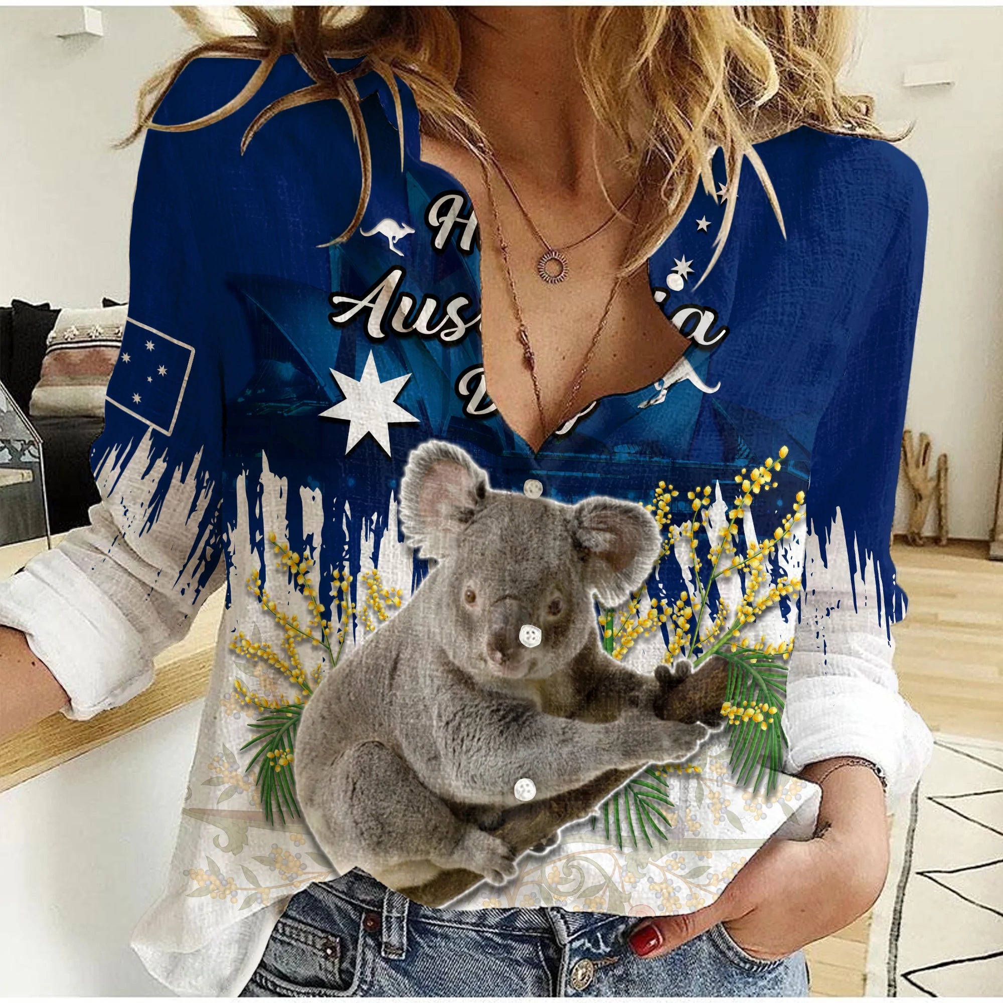 Australia Day Women Casual Shirt Koala Sydney Opera House Flag Color - Vibe Hoodie Shop