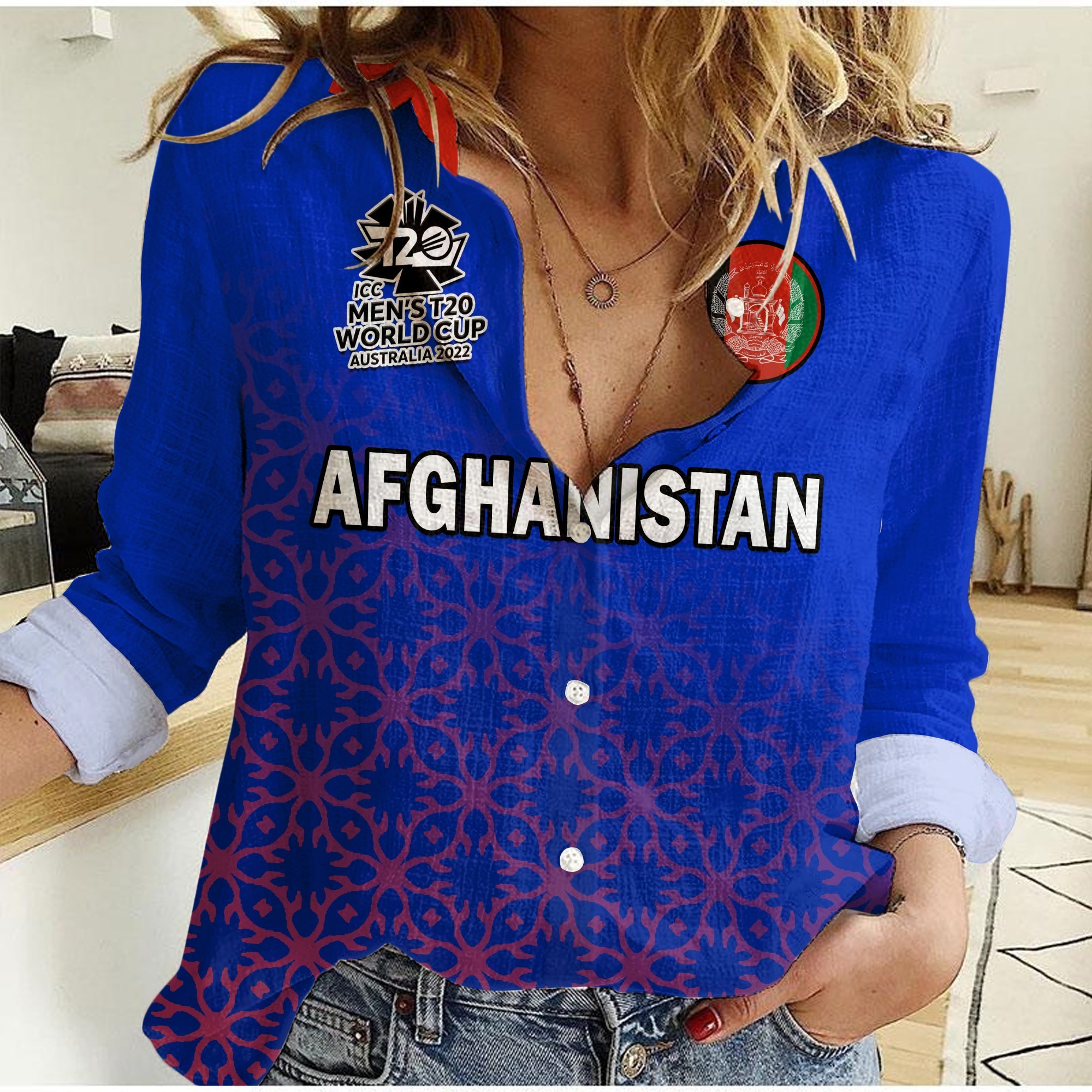 (Custom Text And Number) Afghanistan Cricket Women Casual Shirt National Team Mens T20 World Cup - Vibe Hoodie Shop