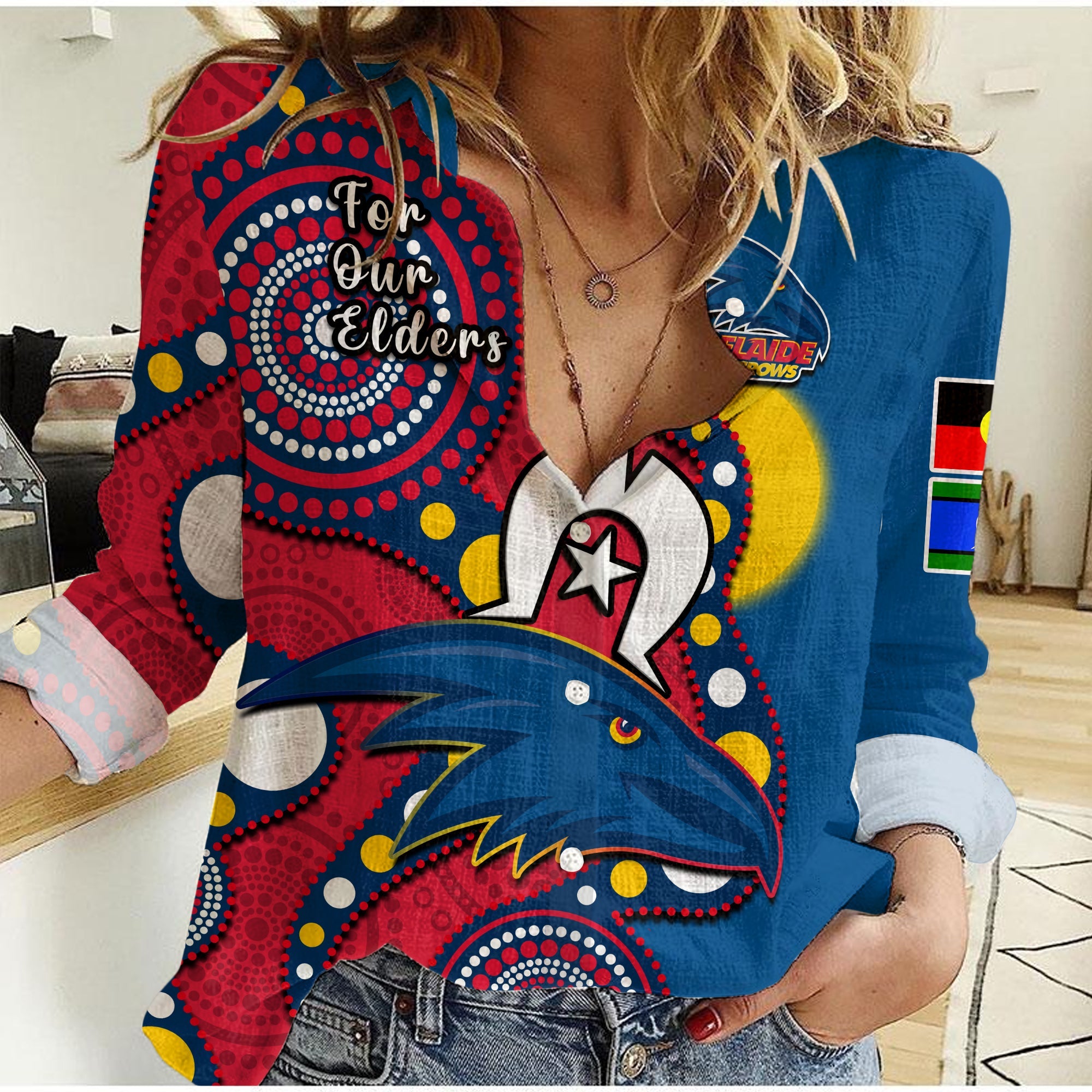 Adelaide Football NAIDOC 2023 Women Casual Shirt Crows For Our Elders Indigenous - Vibe Hoodie Shop