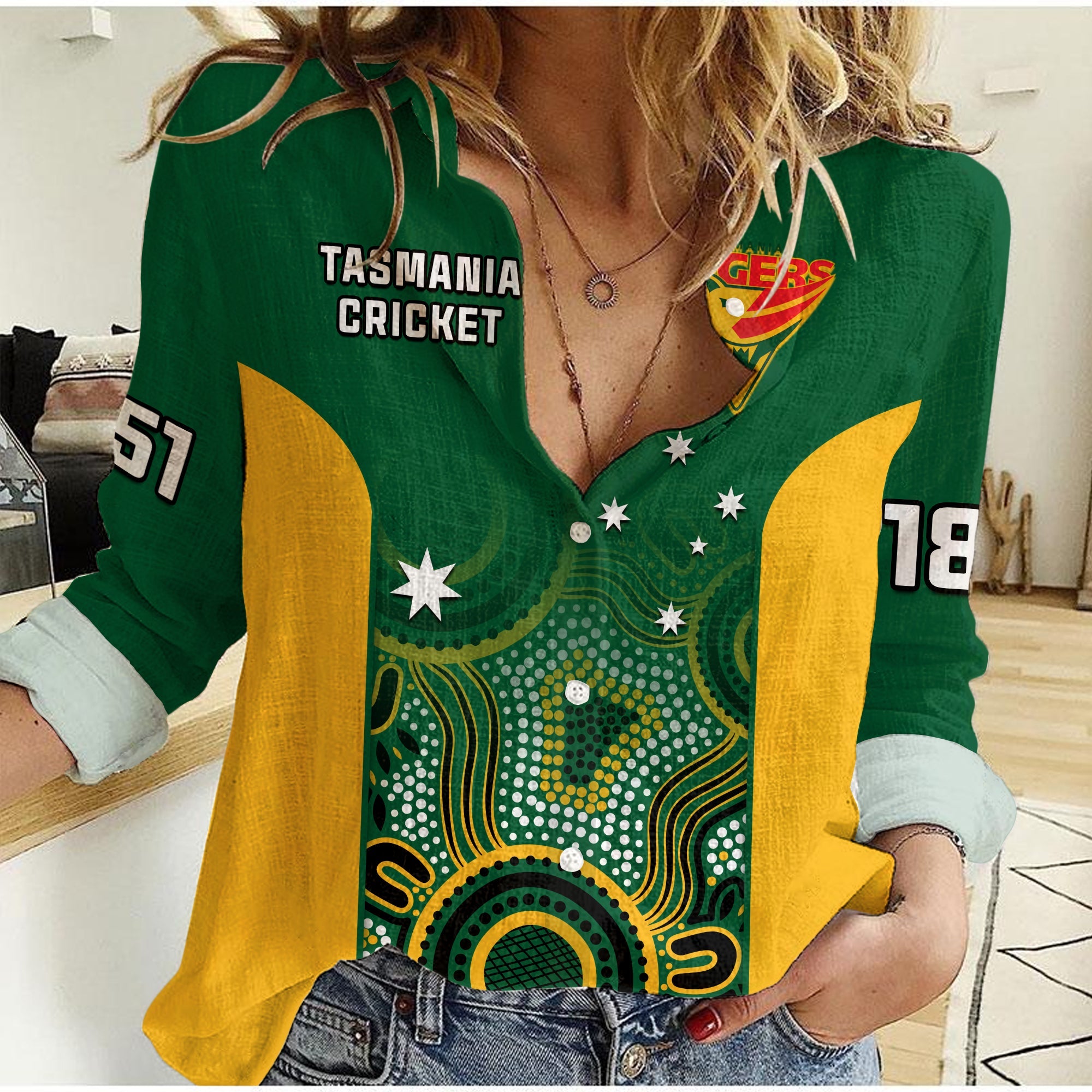 Tasmania Cricket 2023 Women Casual Shirt Tigers Sheffield Shield Indigenous - Vibe Hoodie Shop