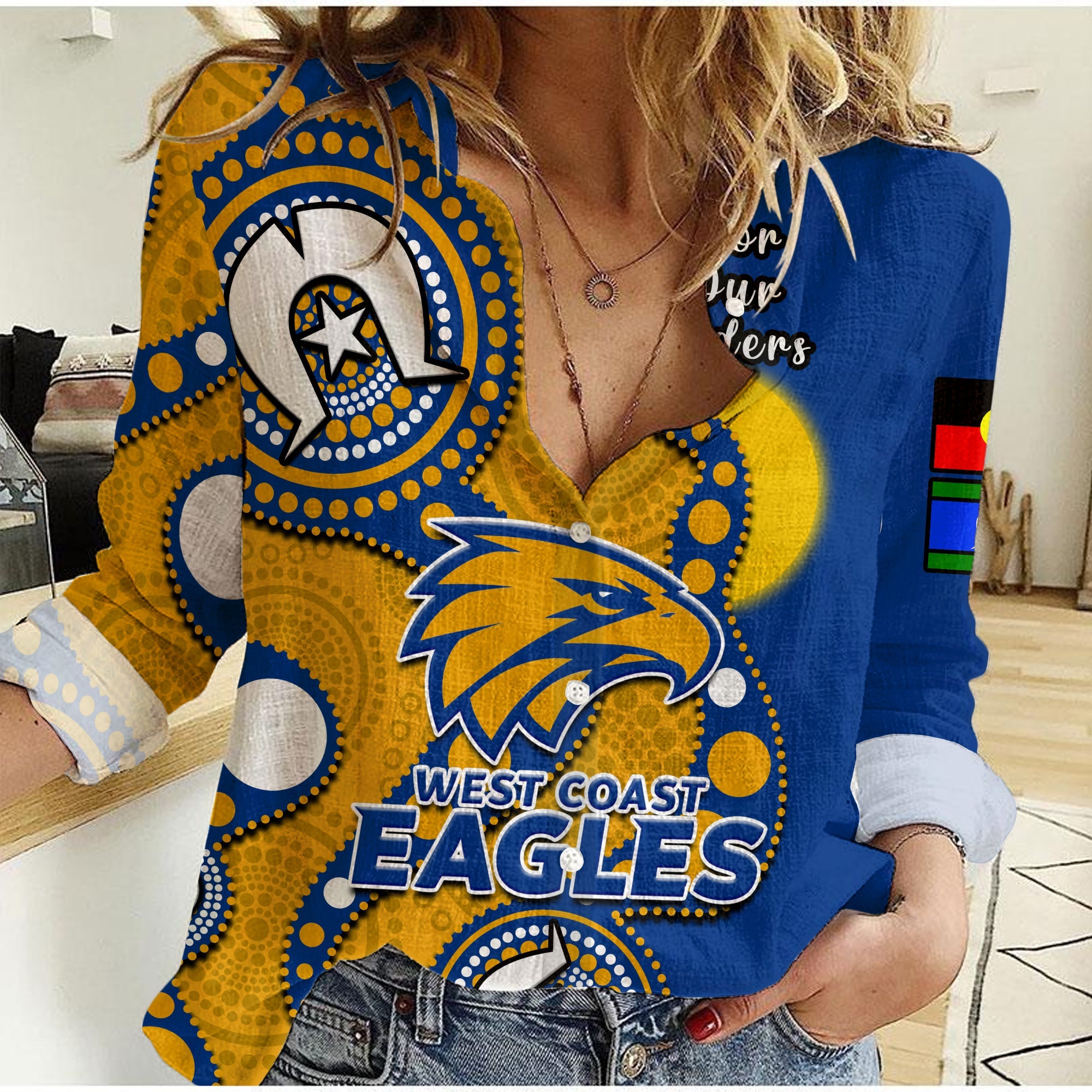 West Coast Eagles Football NAIDOC 2023 Women Casual Shirt Indigenous For Our Elders - Vibe Hoodie Shop