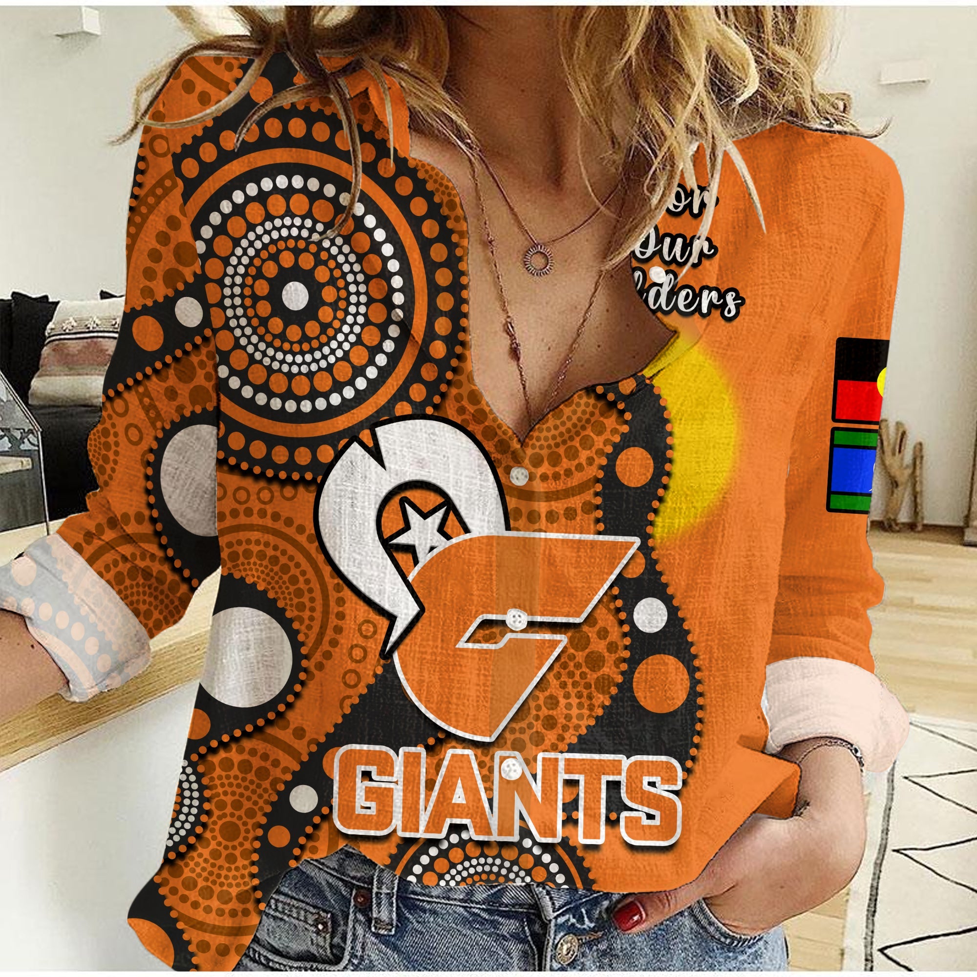 GWS Giants Football NAIDOC 2023 Women Casual Shirt Indigenous For Our Elders - Vibe Hoodie Shop