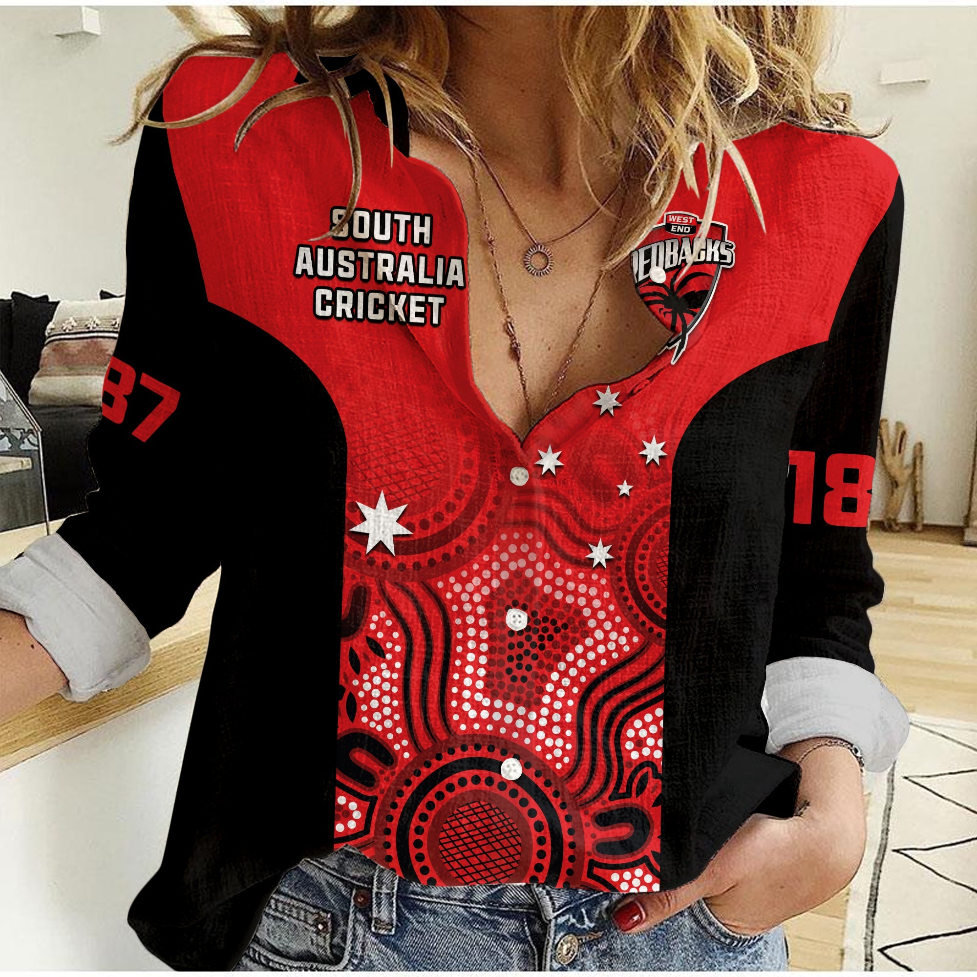 (Custom Text And Number) South Australia Cricket 2023 Women Casual Shirt West End Redbacks Sheffield Shield Indigenous - Vibe Hoodie Shop