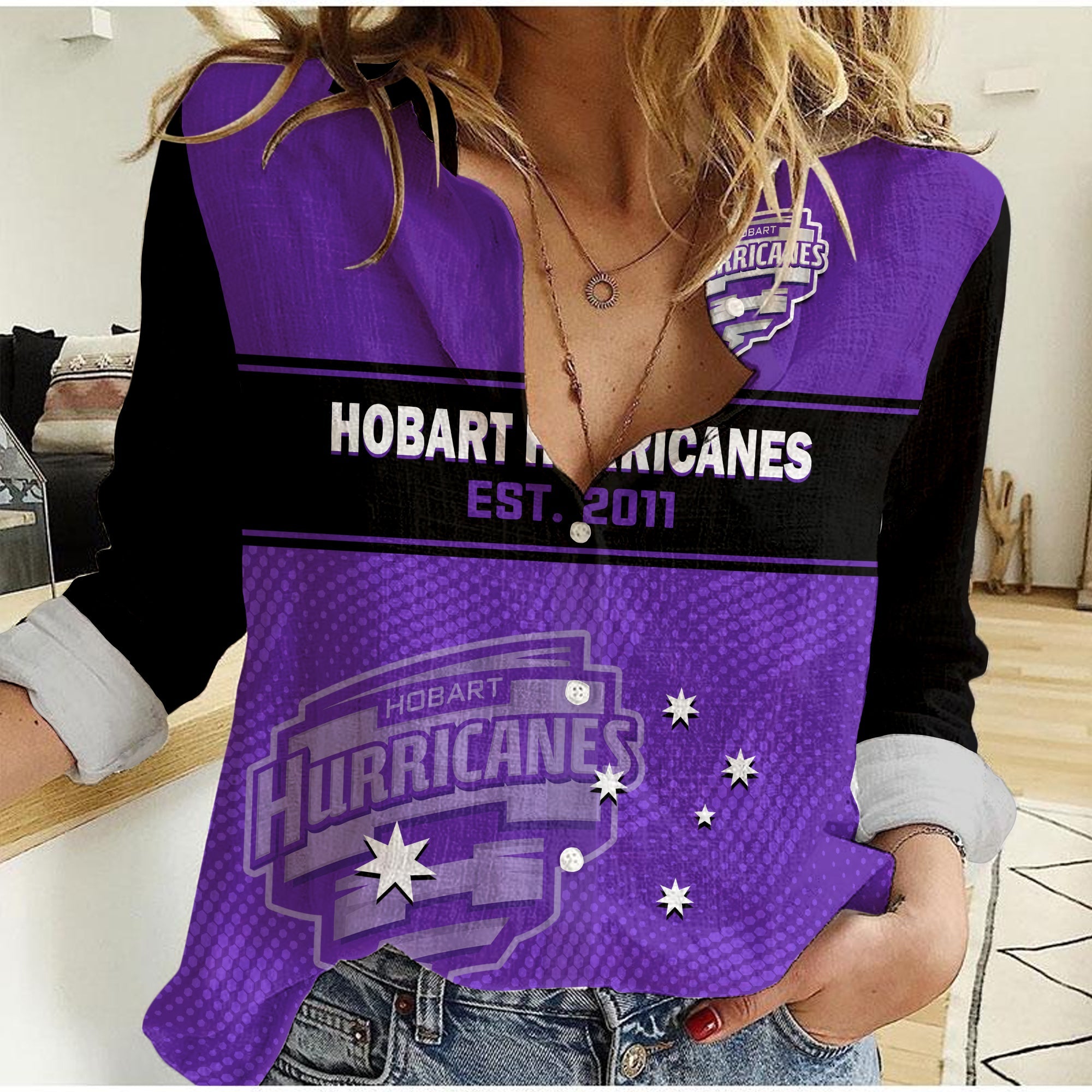 Hobart Hurricanes Cricket Women Casual Shirt Est 2011 Sporty - Vibe Hoodie Shop