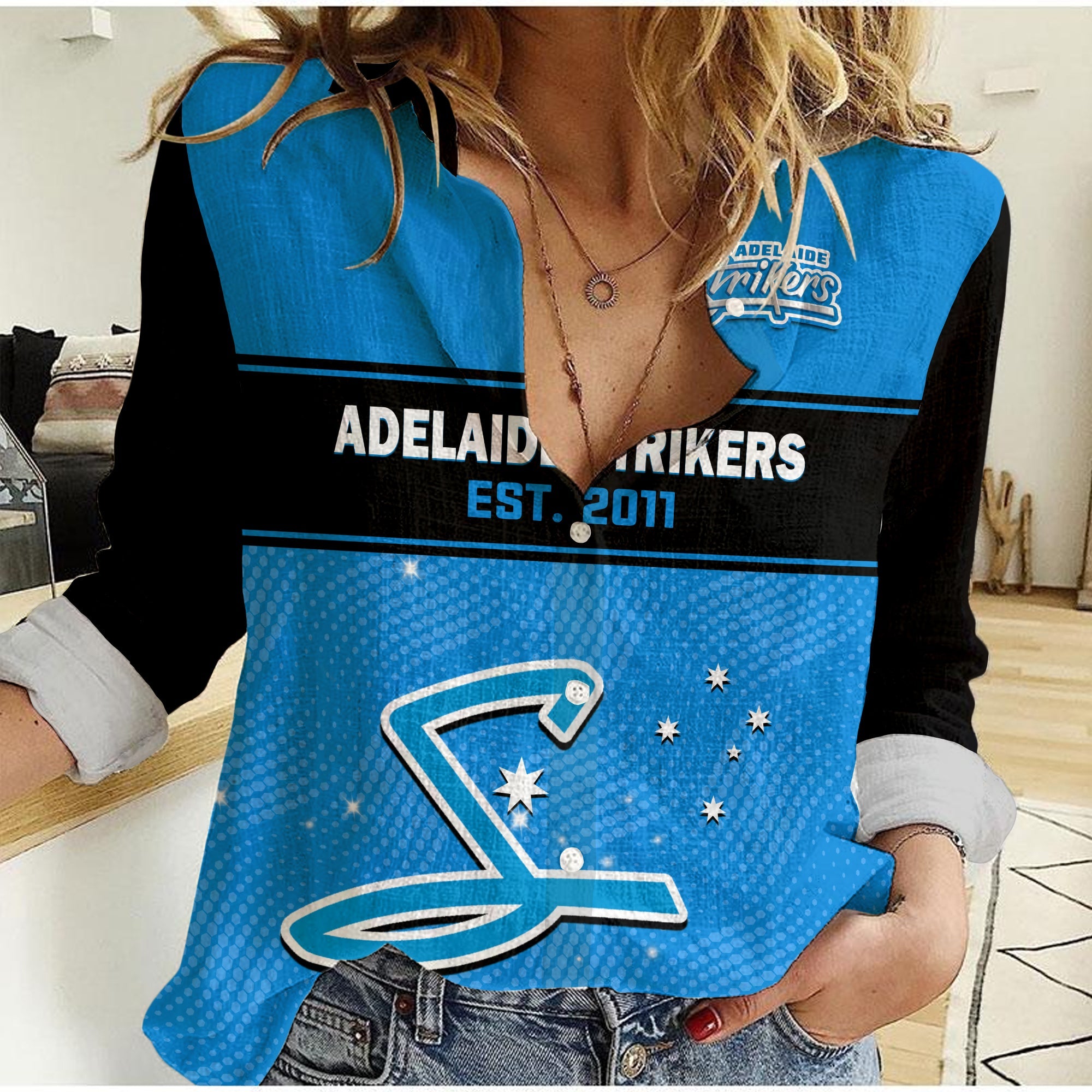 (Custom Text And Number) Adelaide Strikers Cricket Women Casual Shirt Est 2011 Sporty - Vibe Hoodie Shop