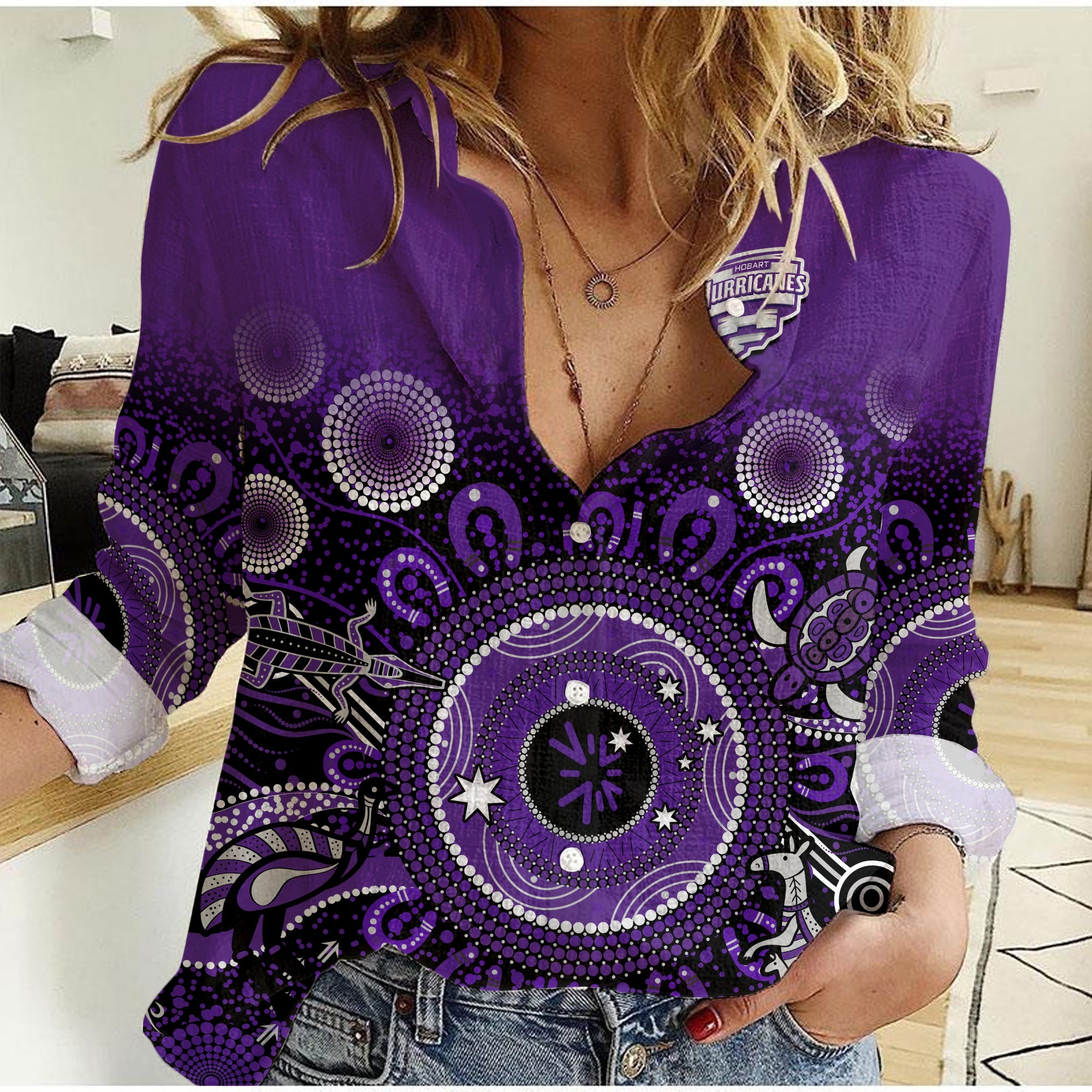 Hobart Hurricanes Women Casual Shirt Cricket Aboriginal - Vibe Hoodie Shop