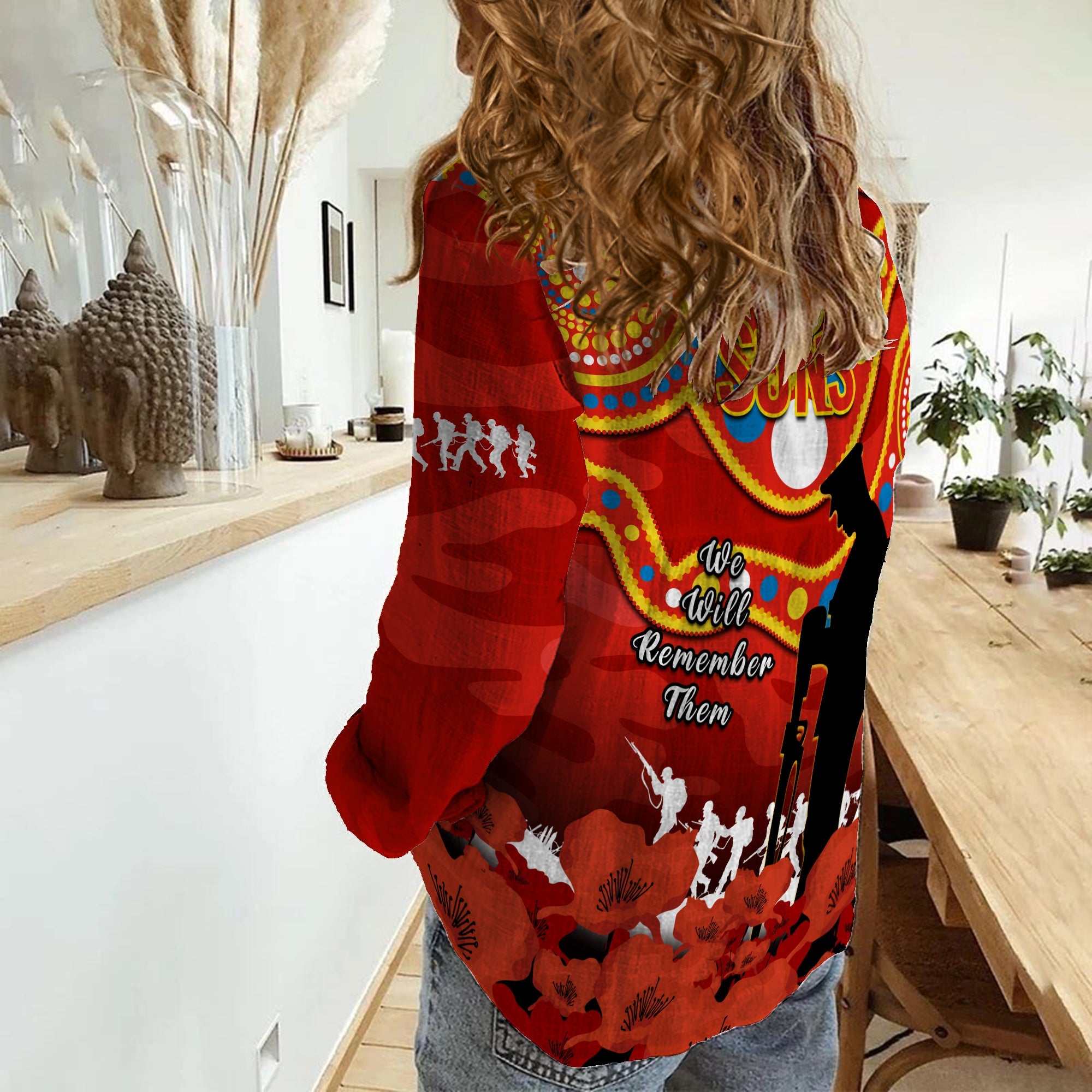 Gold Coast Football ANZAC 2023 Women Casual Shirt Suns Aboriginal Mix Poppy Camouflage - Vibe Hoodie Shop