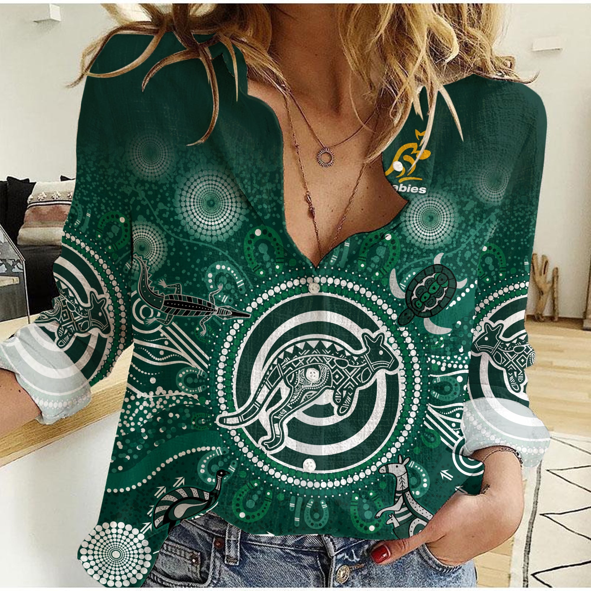 (Custom Text and Number) Wallabies Rugby Australia Women Casual Shirt Aboriginal - Vibe Hoodie Shop