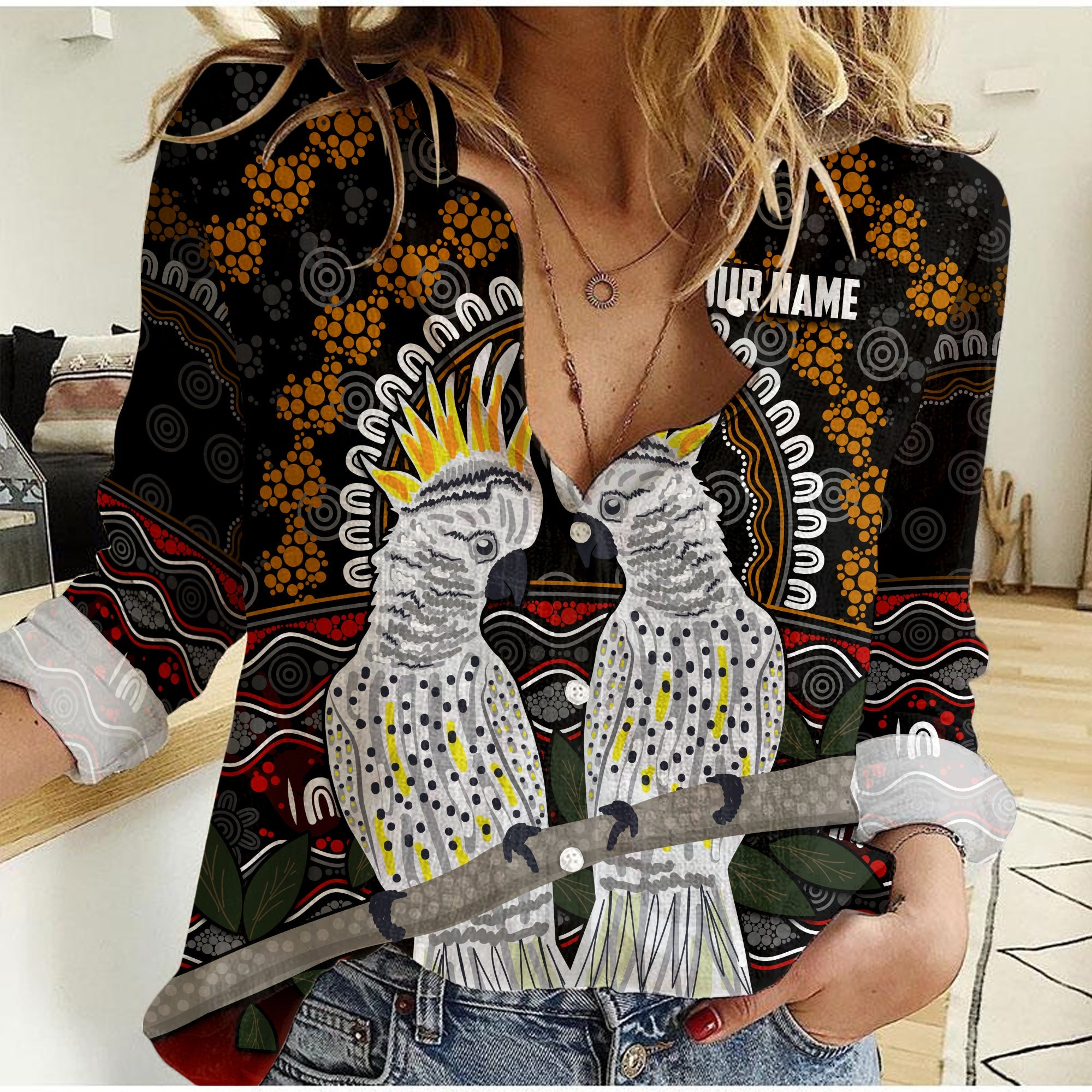 (Custom Personalised) Australia Valentine Women Casual Shirt Aboriginal Couple Cockatoos MY LOVE - Vibe Hoodie Shop