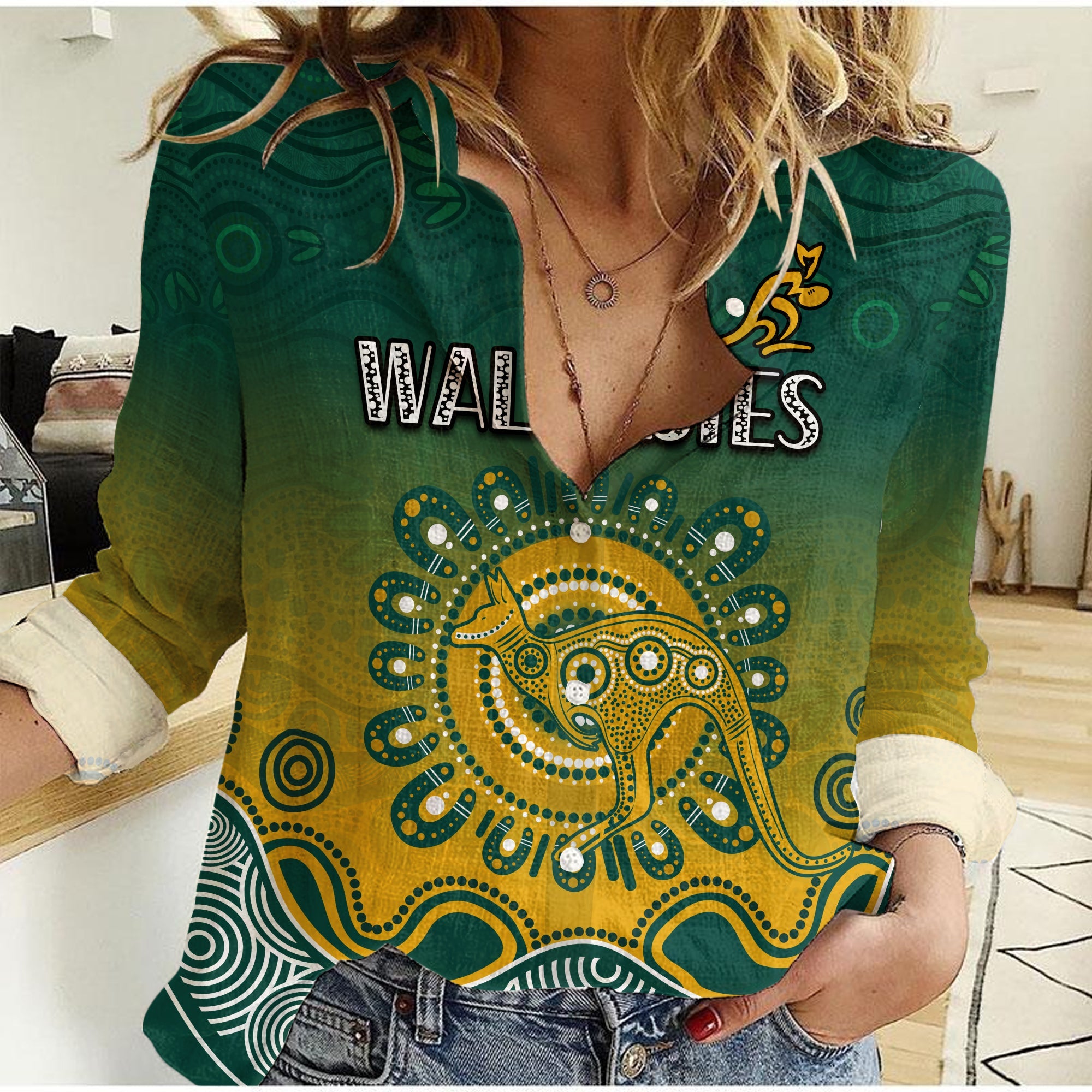 Wallabies Rugby Australia Women Casual Shirt Aboriginal - Vibe Hoodie Shop
