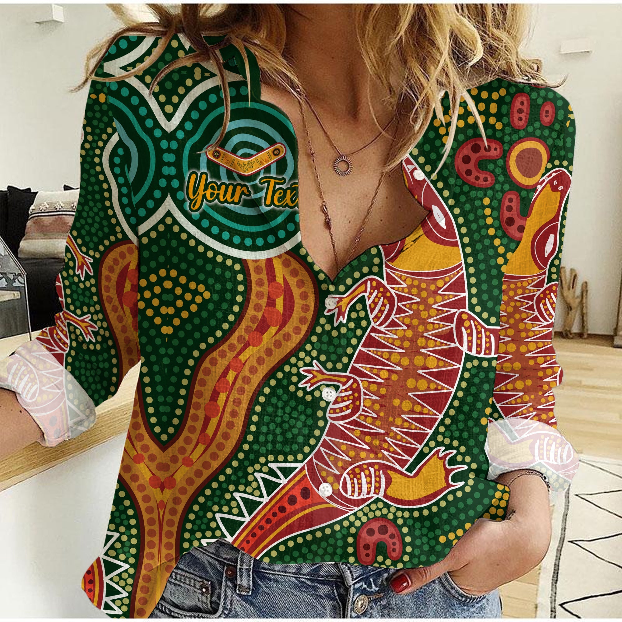 (Custom Personalised) Aboriginal Art Crocodile Women Casual Shirt You Are Number One - Vibe Hoodie Shop