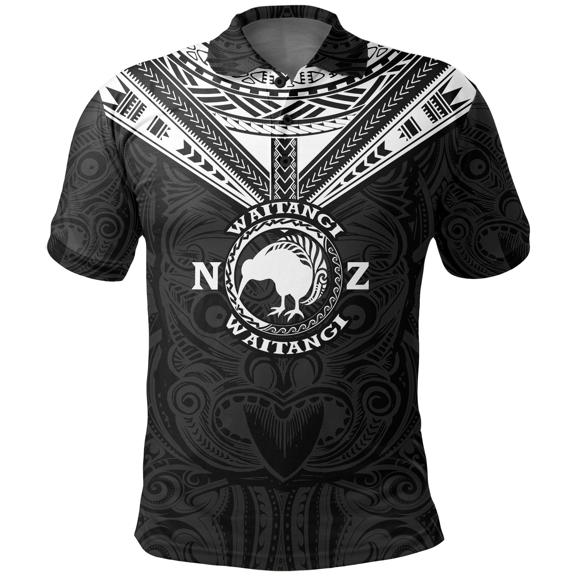 New Zealand Maori Polo Shirt Waitangi Day - Black - Vibe Hoodie Shop