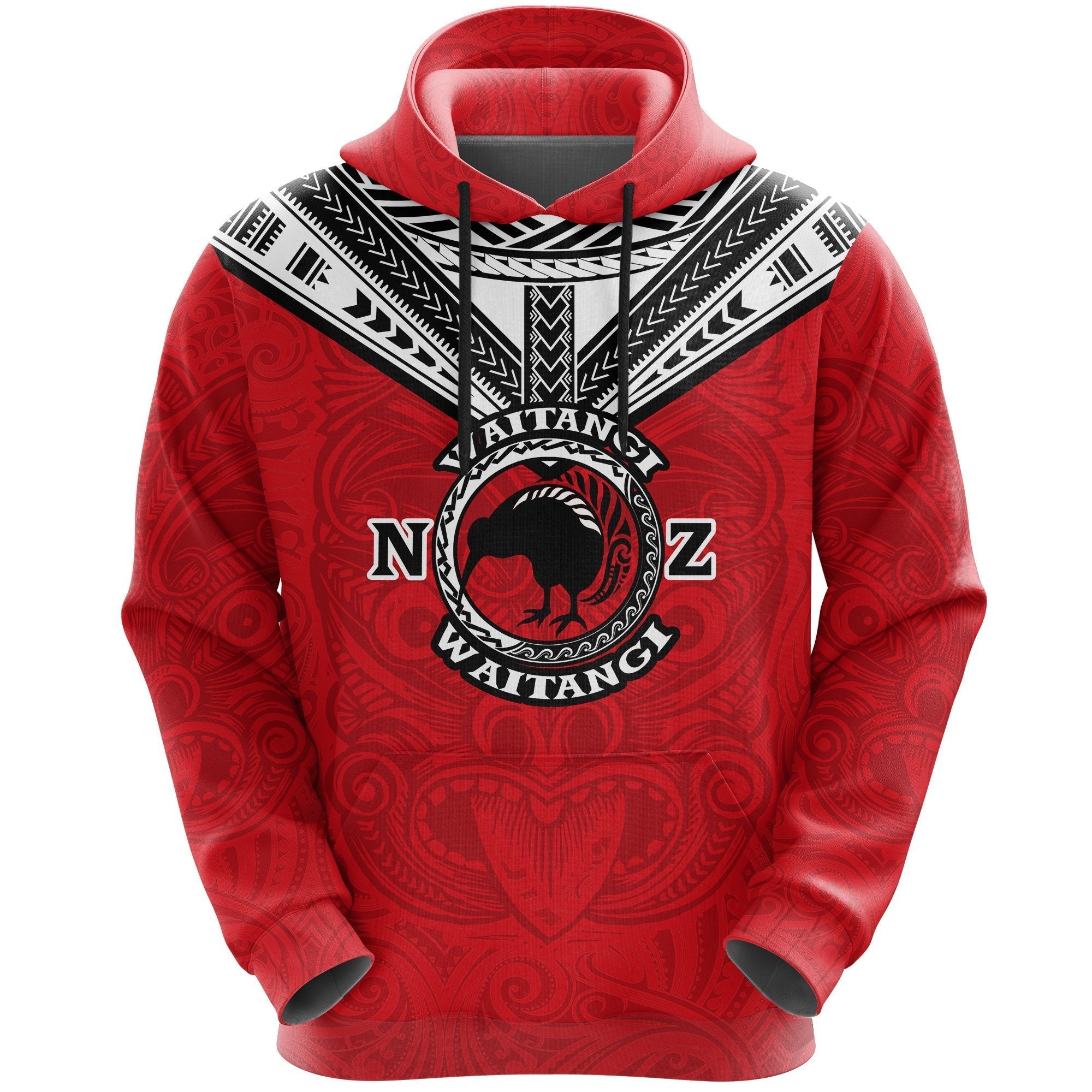 New Zealand Maori Hoodie Waitangi Day - Red - Vibe Hoodie Shop