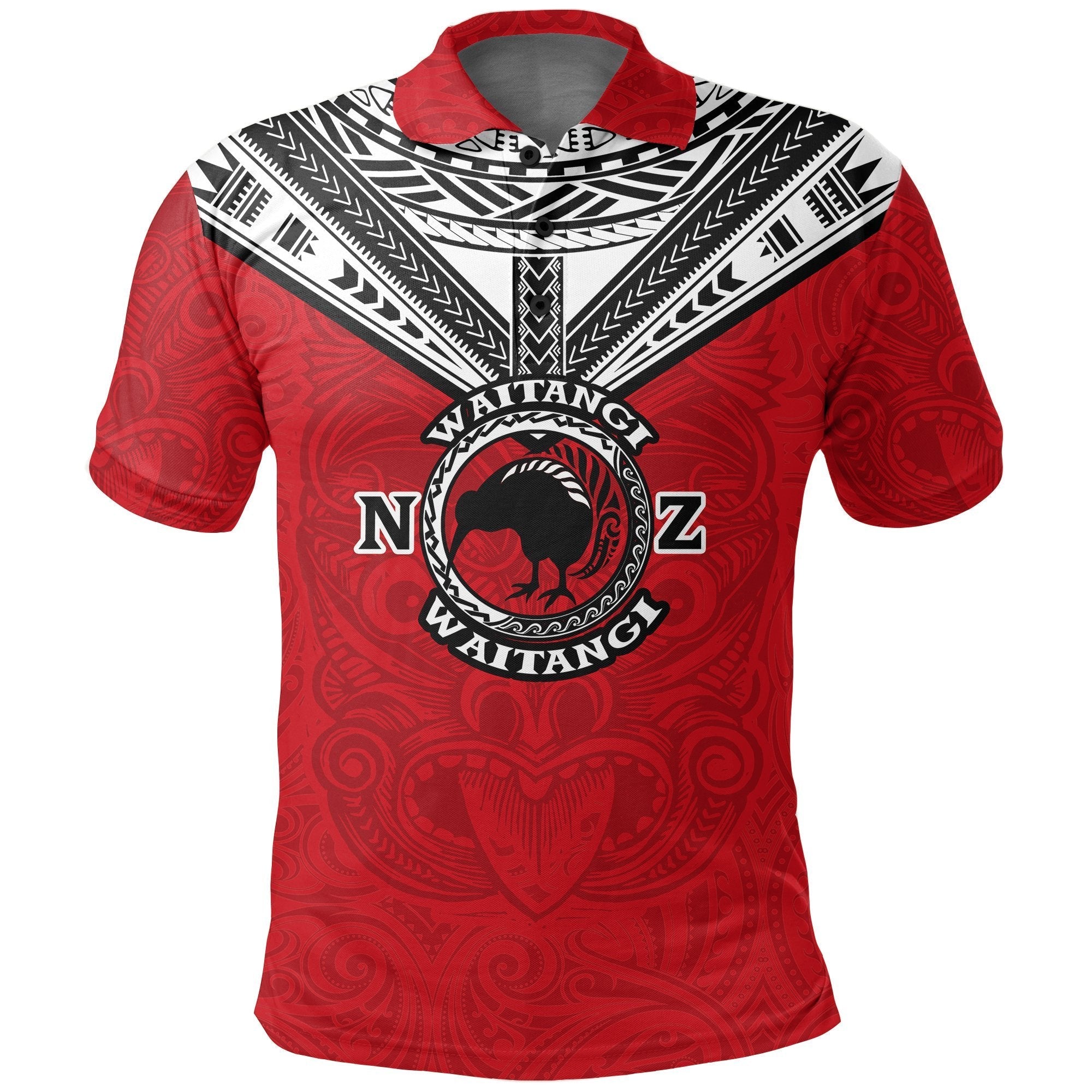 New Zealand Maori Polo Shirt Waitangi Day - Red - Vibe Hoodie Shop