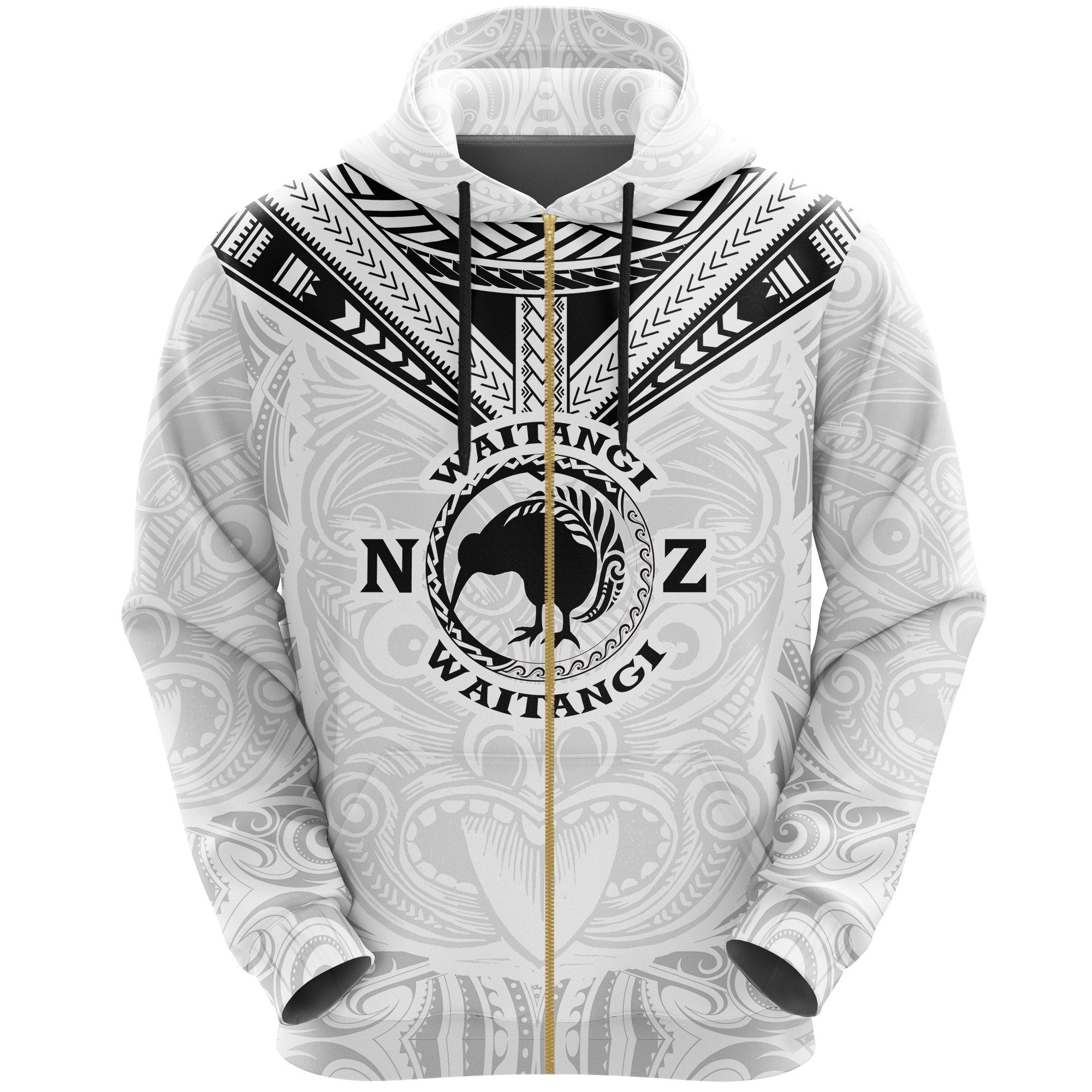 New Zealand Maori Zip Hoodie Waitangi Day - White - Vibe Hoodie Shop