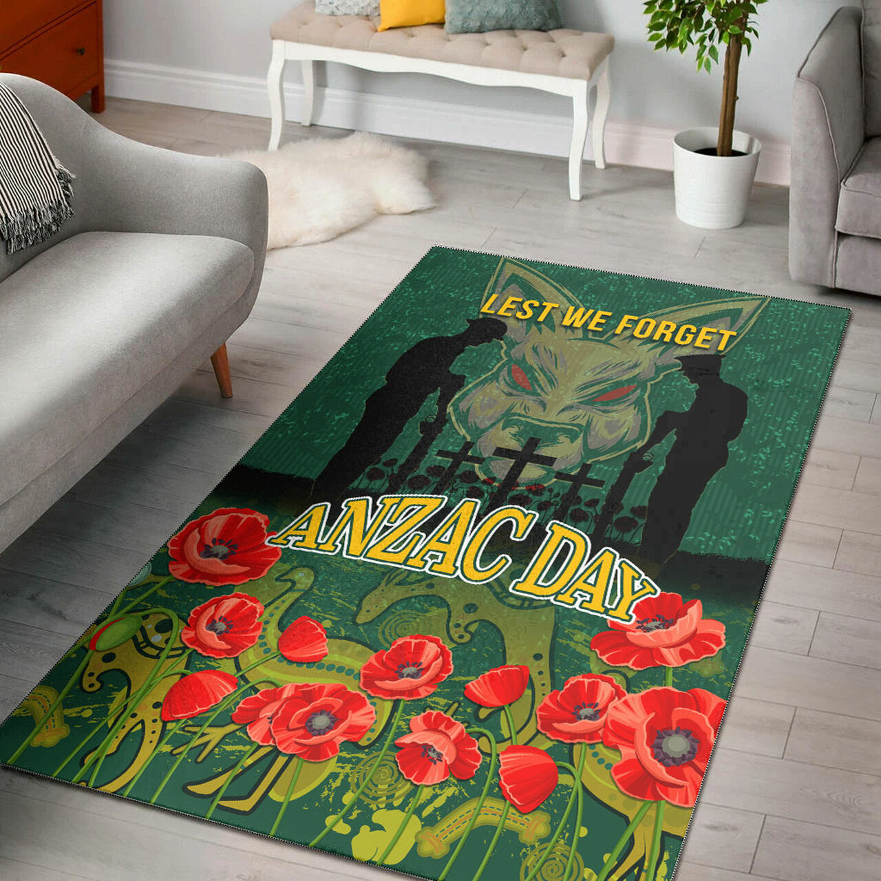 Wallabies Rugby Area Rug - ANZAC Wallabies Aboriginal With Animals Area Rug LT10 - Vibe Hoodie Shop