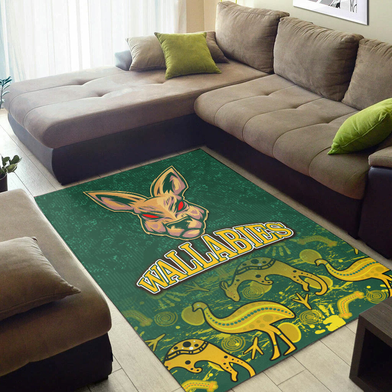 Wallabies Rugby Area Rug - Wallabies Aboriginal With Animals Area Rug LT10 - Vibe Hoodie Shop