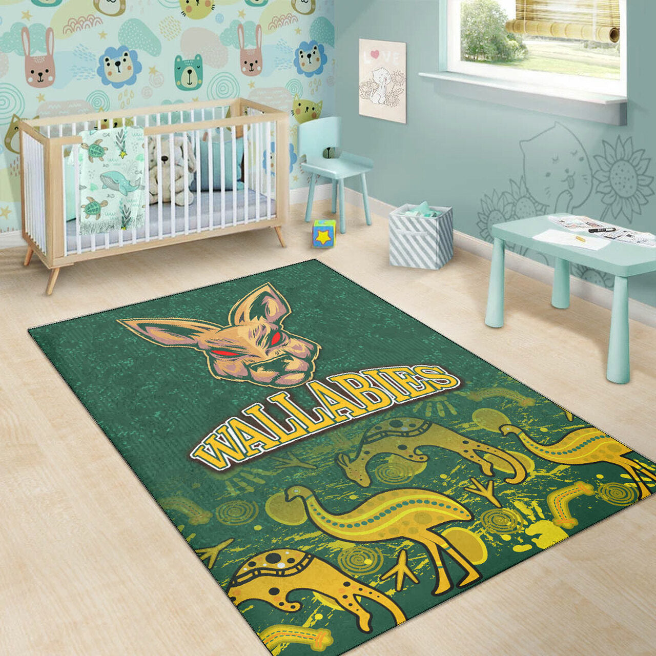 Wallabies Rugby Area Rug - Wallabies Aboriginal With Animals Area Rug LT10 - Vibe Hoodie Shop