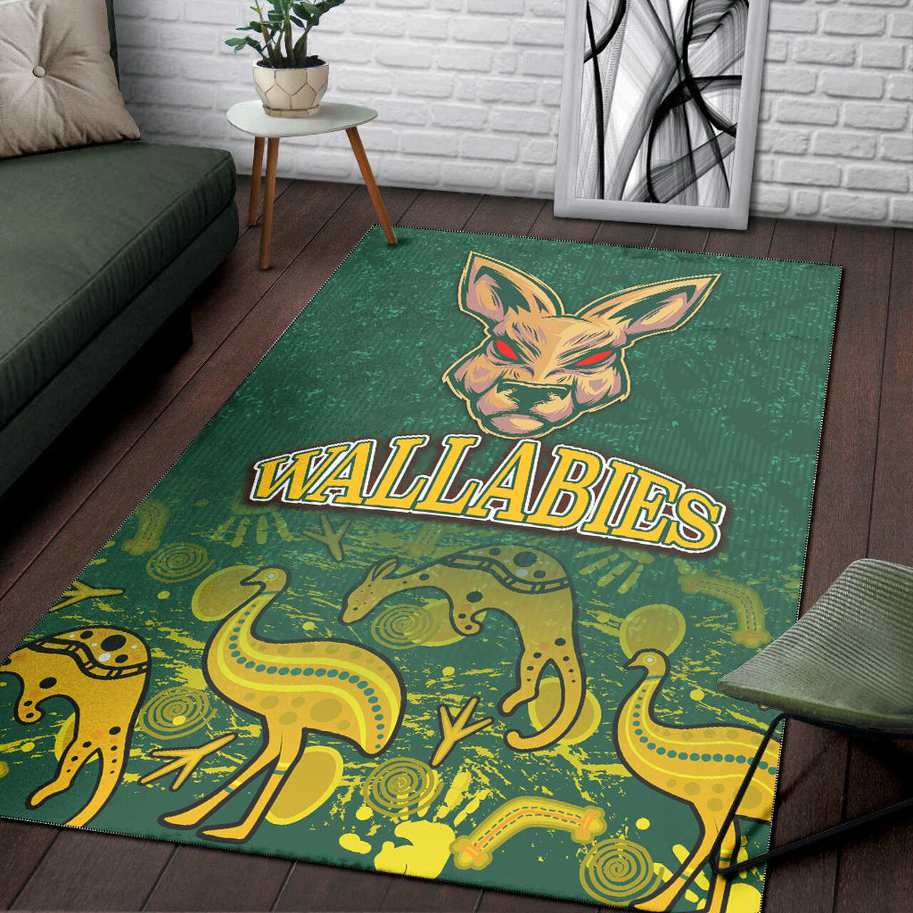 Wallabies Rugby Area Rug - Wallabies Aboriginal With Animals Area Rug LT10 - Vibe Hoodie Shop