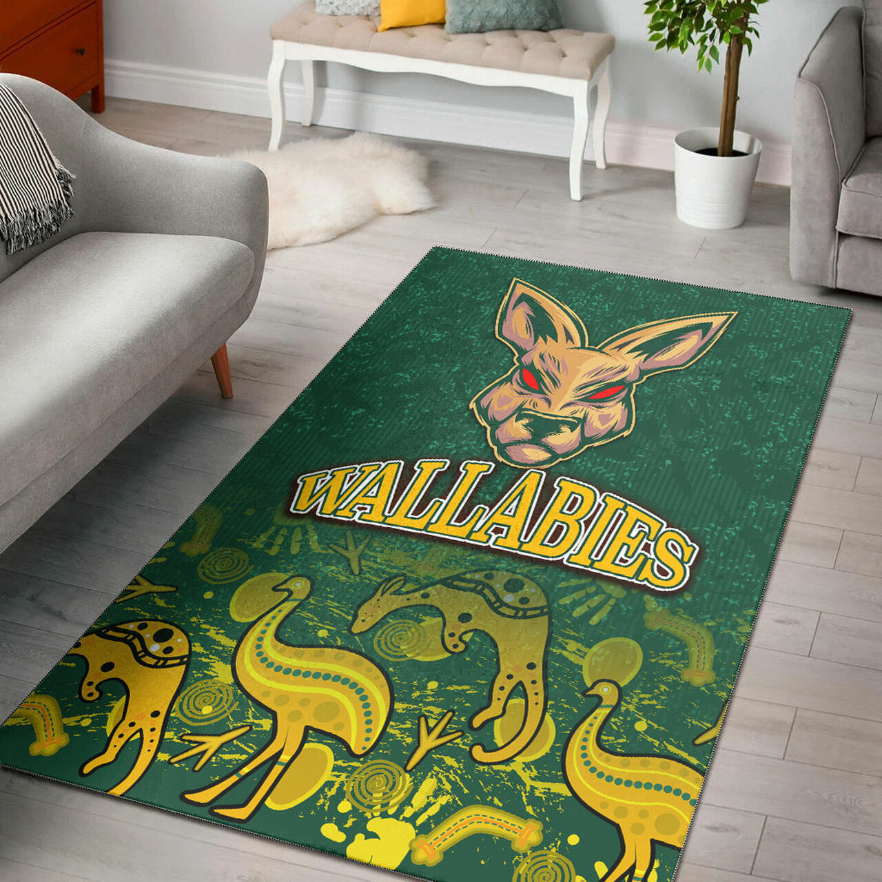 Wallabies Rugby Area Rug - Wallabies Aboriginal With Animals Area Rug LT10 - Vibe Hoodie Shop