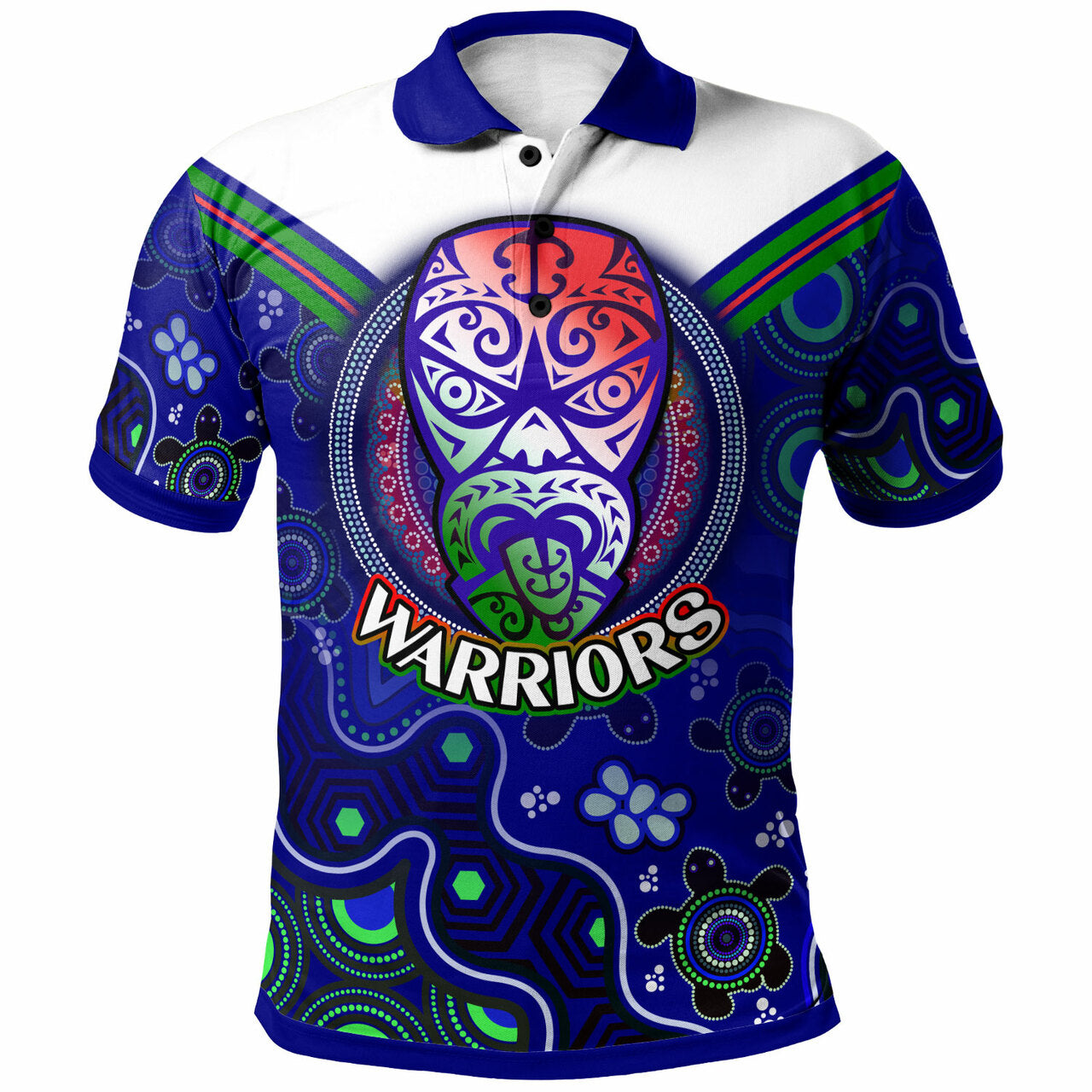 Warriors Rugby Polo Shirt - Custom Warriors Aboriginal Dot Art Vector Painting With Turtle Polo Shirt LT10 - Vibe Hoodie Shop