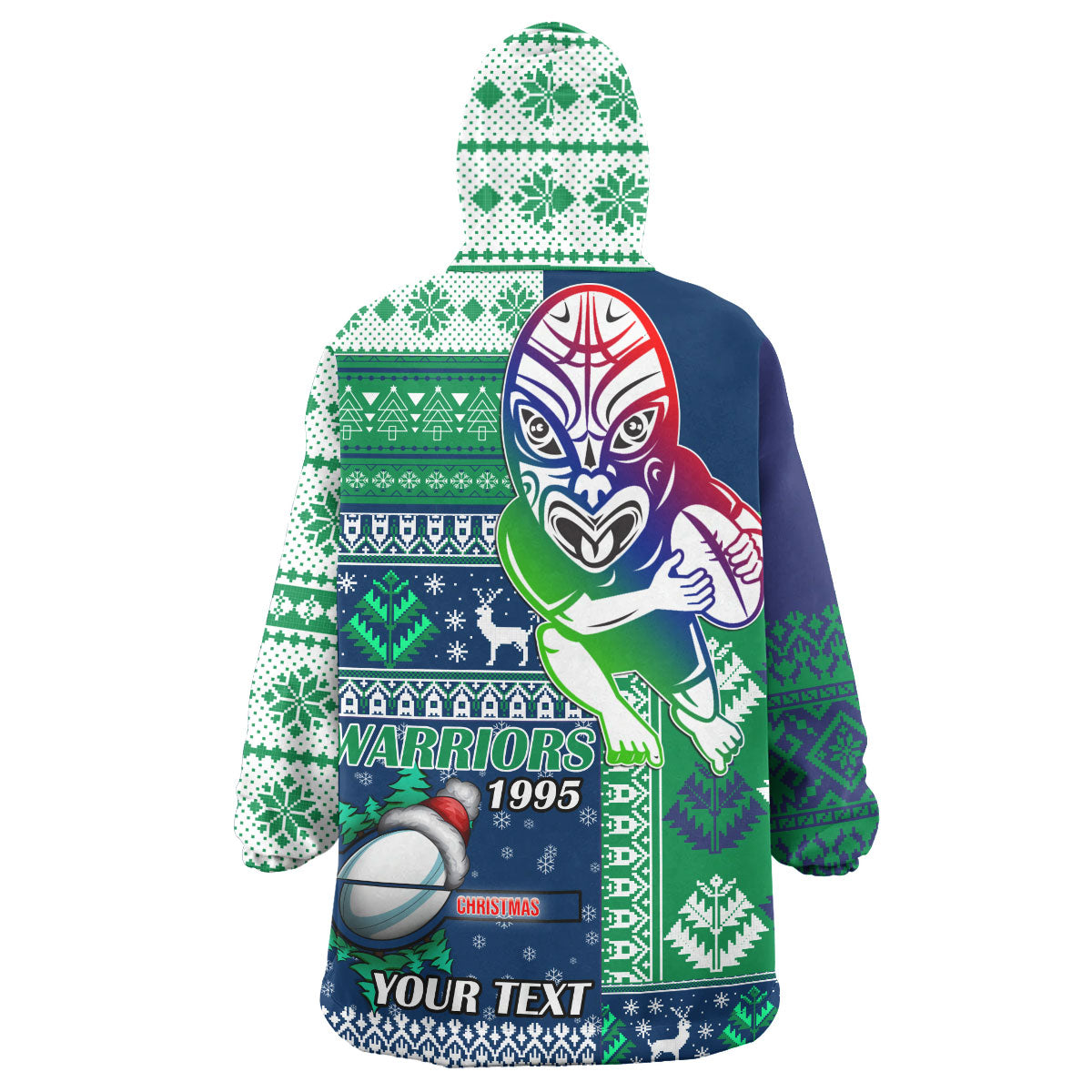 Warriors Rugby Snug Hoodie - Custom Christmas Snowflakes Warriors Mascot Wearable Blanket Hoodie - Vibe Hoodie Shop